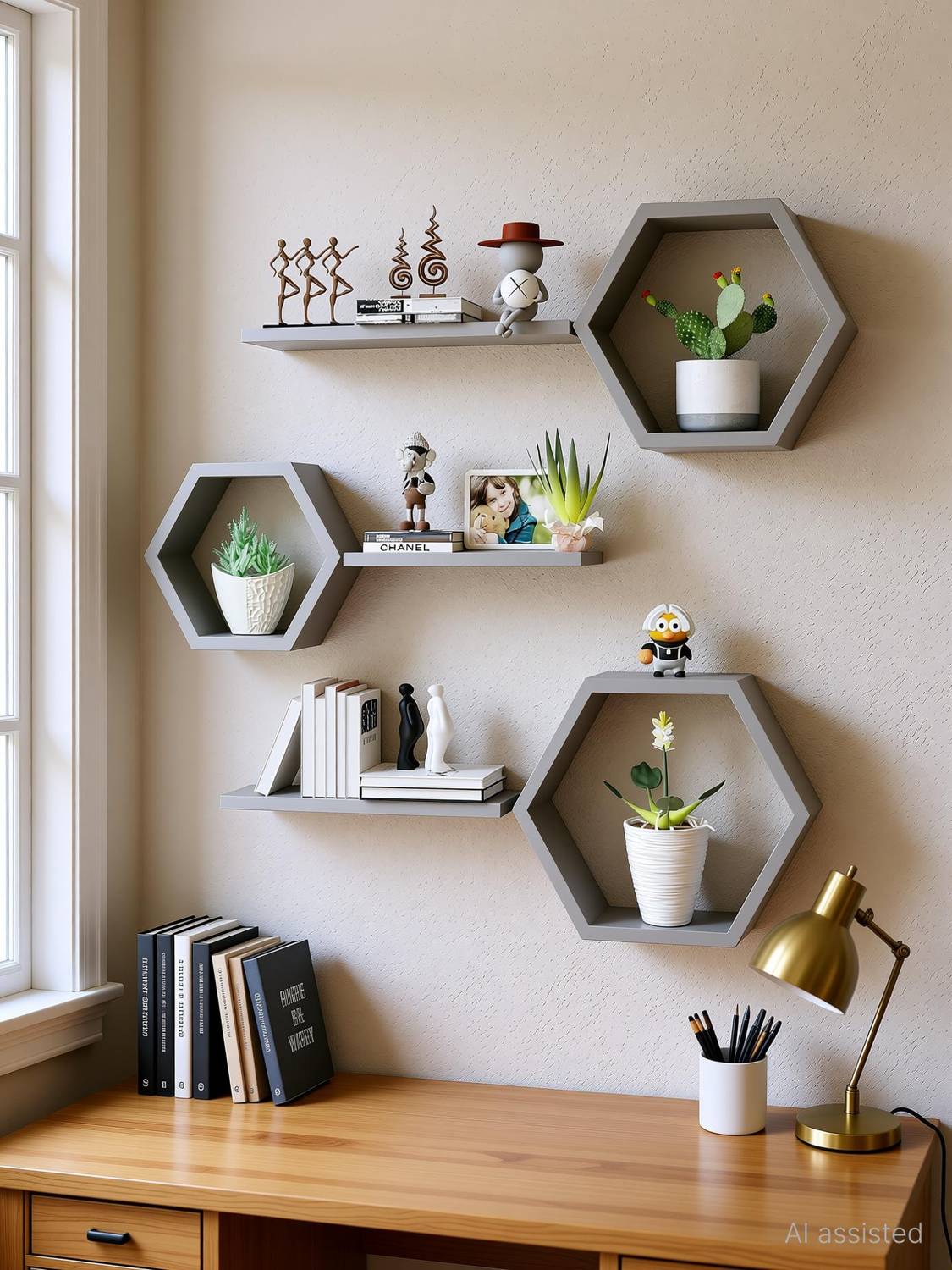 Stylish Art Maker Wall Shelf for Home&Office Decor Item Wall Mounted floating Shelf Set Of6(GREY) Wooden, MDF (Medium Density Fiber) Wall Shelf