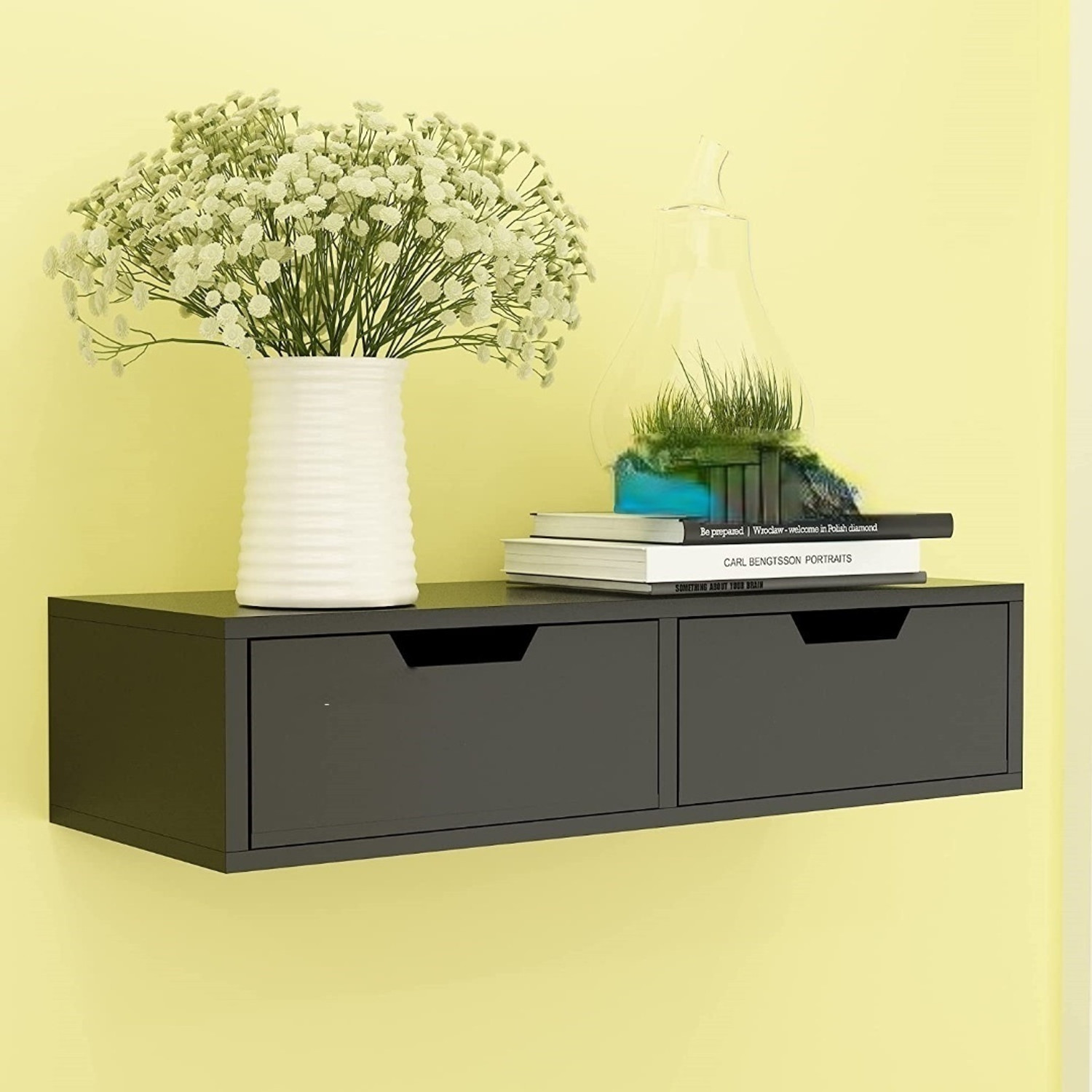 Image of OnlineCraft wooden wall drawer( BLACK ) Wooden Wall Shelf