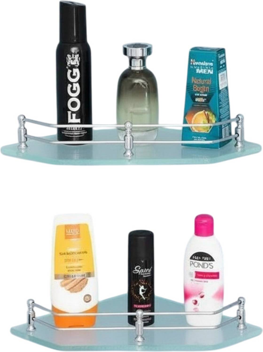 Auraview Diamond 9x9 Inch Shelf 2 Frosted Glass, Stainless Steel Wall Shelf