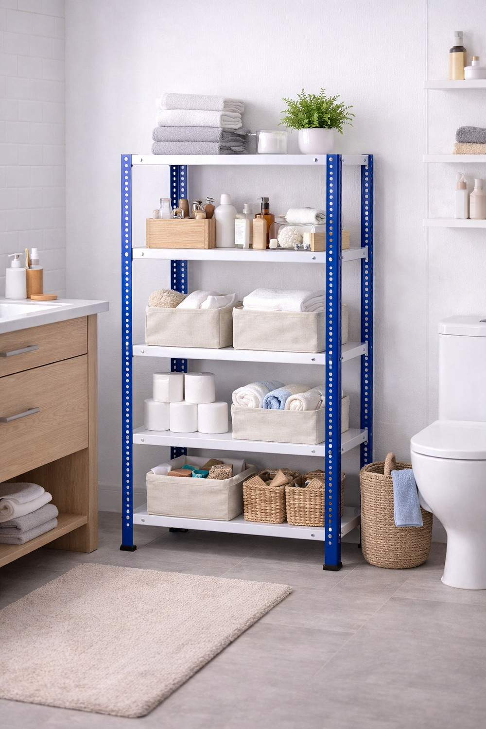 Image of Jofuler Store Storage Shelving Unit, Steel Bootless Rivet Utility Display Rack Garage Iron, Stainless Steel Wall Shelf