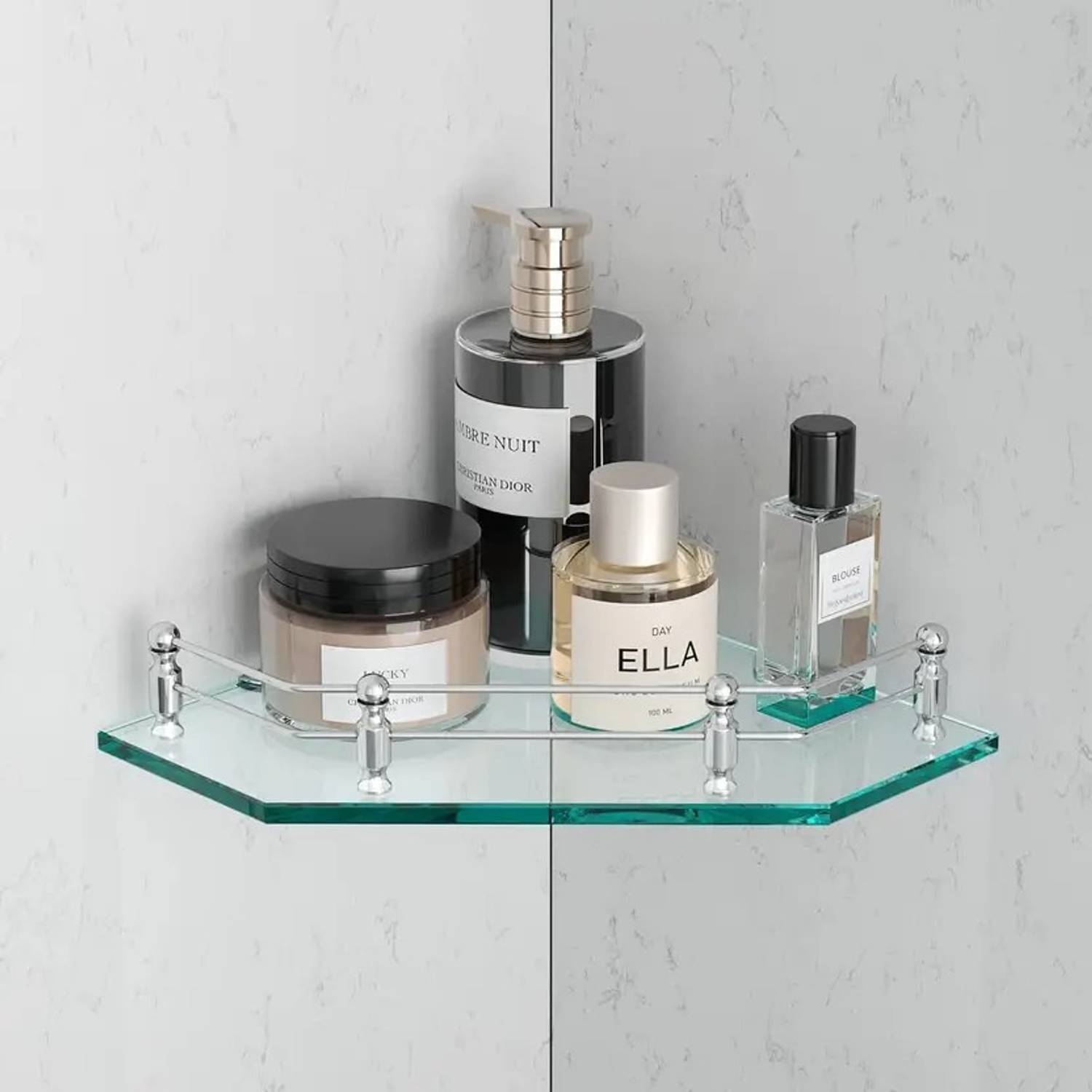 Auraview Diamond 9x9 inch Shelf 1 Tranparent Glass, Stainless Steel Wall Shelf