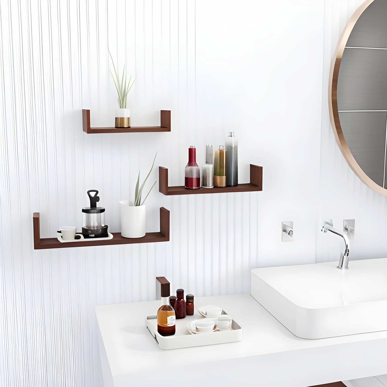 Image of Dime Store Dime Store Engineered Wood Glossy Wall Mount Floating Hanging Shelf for Room Wooden Wall Shelf