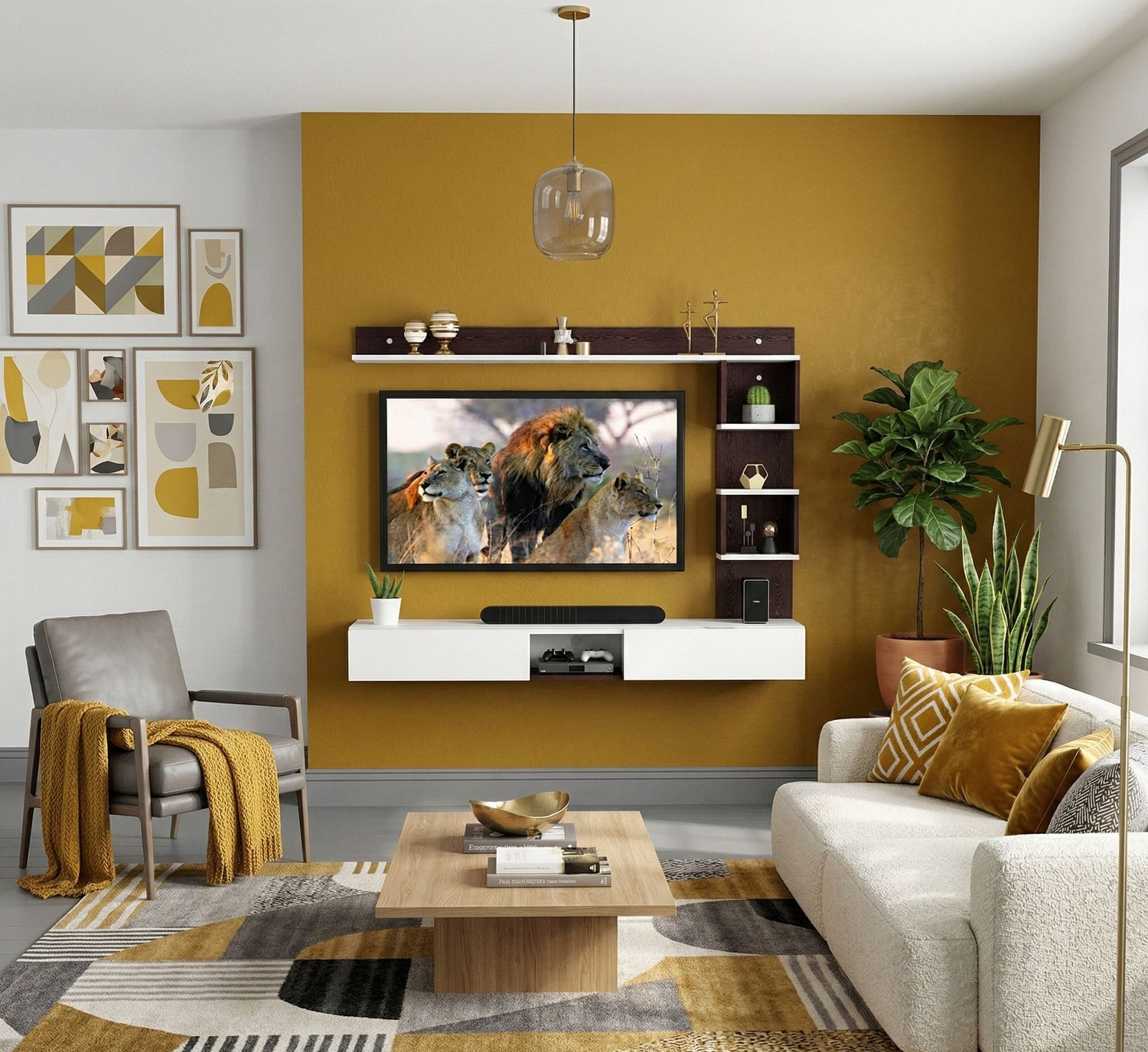Image of Aavarnam 32 to 55 Inches Wall Cabinet Unit Particle Board Wall Shelf (Number of Shelves - 1, Brown)