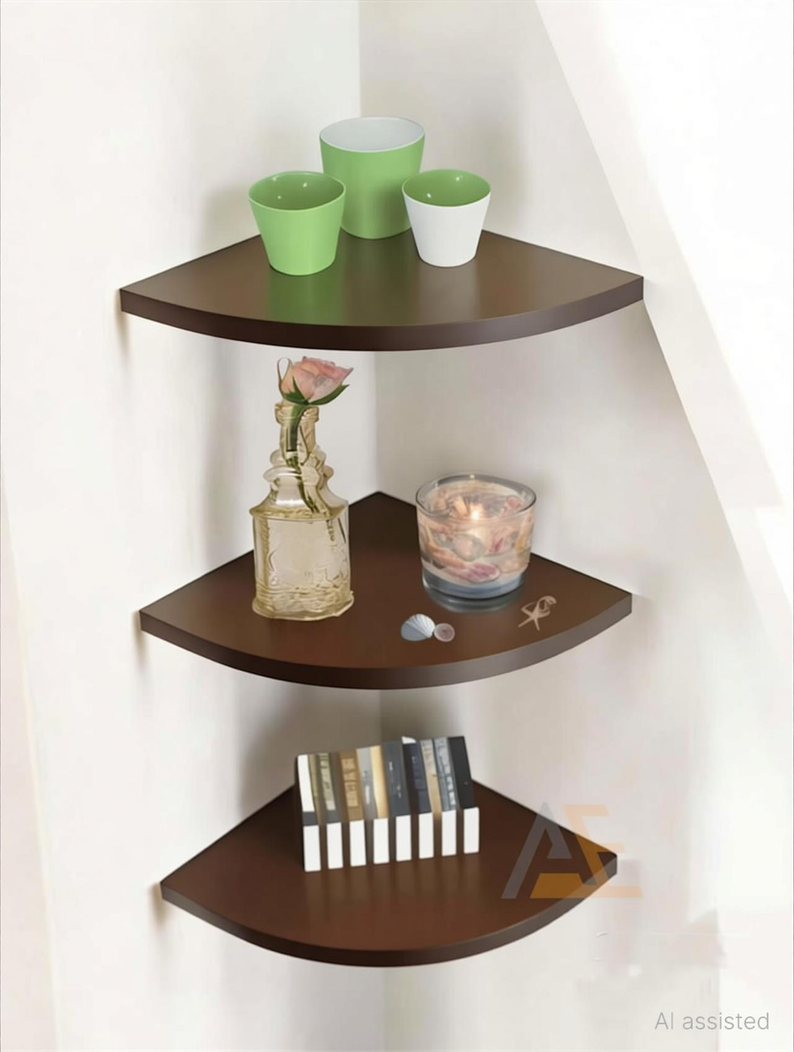 Image of Aayat Enterprises Wall Mounted Corner 3 Tiers Shelf for Home&Office Bathroom /Kitchen Shelf (BROWN) Wooden, MDF (Medium Density Fiber) Wall Shelf (Number of Shelves - 3, Brown)