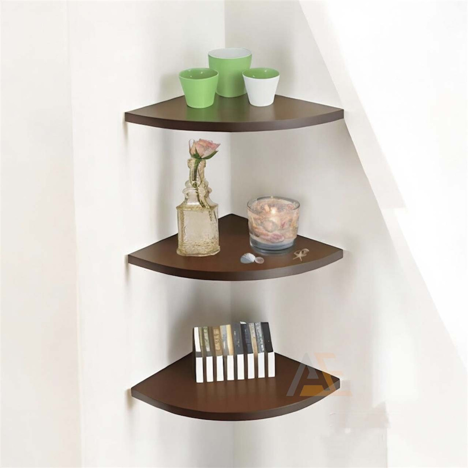 Image of Aayat Enterprises Wall Mounted Corner 3 Tiers Shelf for Home&Office Bathroom /Kitchen Shelf (BROWN) Wooden, MDF (Medium Density Fiber) Wall Shelf (Number of Shelves - 3, Brown)