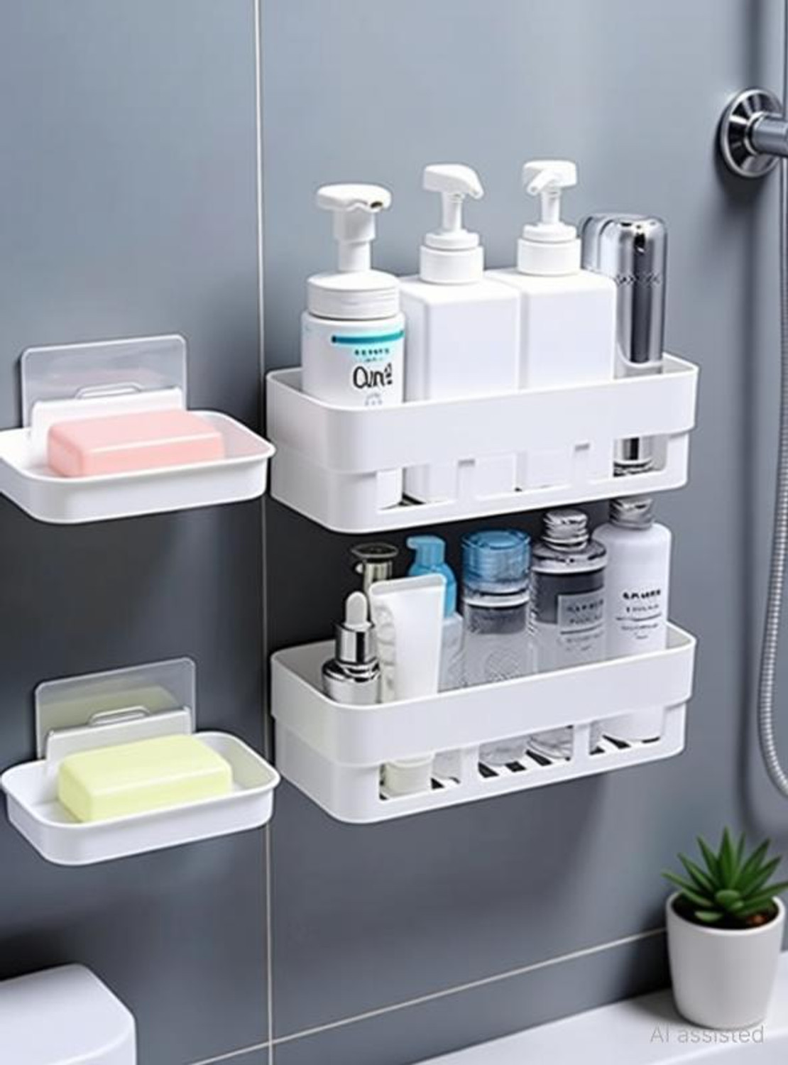 Image of PYORIT Multipurpose Wall Mounted Bathroom Storage Shelf Organizer Plastic 2 Soap dish Plastic Wall Shelf