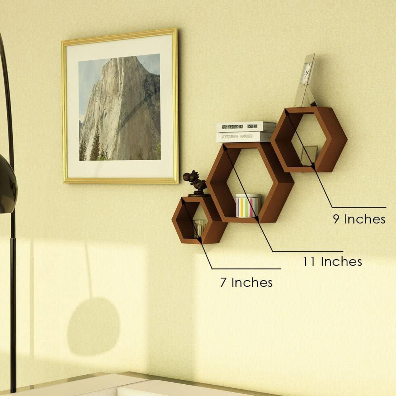 Image of Extrawish Set Of 3 Hexagon shape Designer Storage Shelves -Brown Polypropylene Wall Shelf