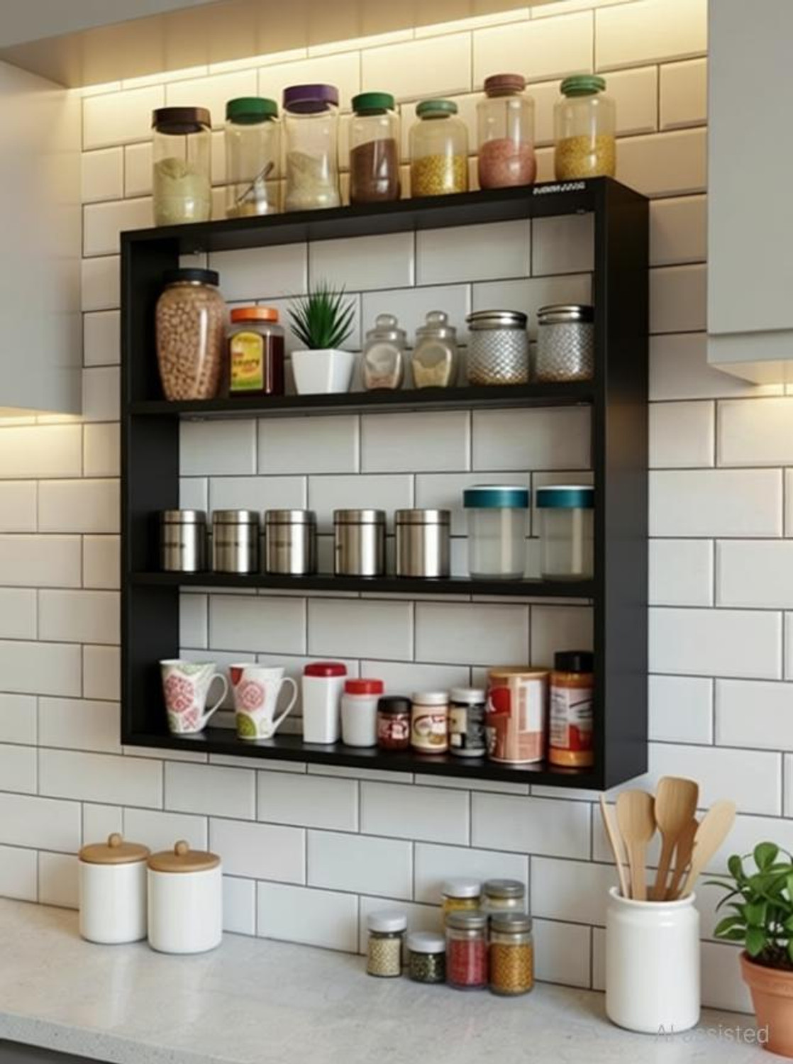 Image of ADVISHI HOME DECORE MDF Wall Mounted Kitchen Rack Shelf | Wooden Wall Shelf