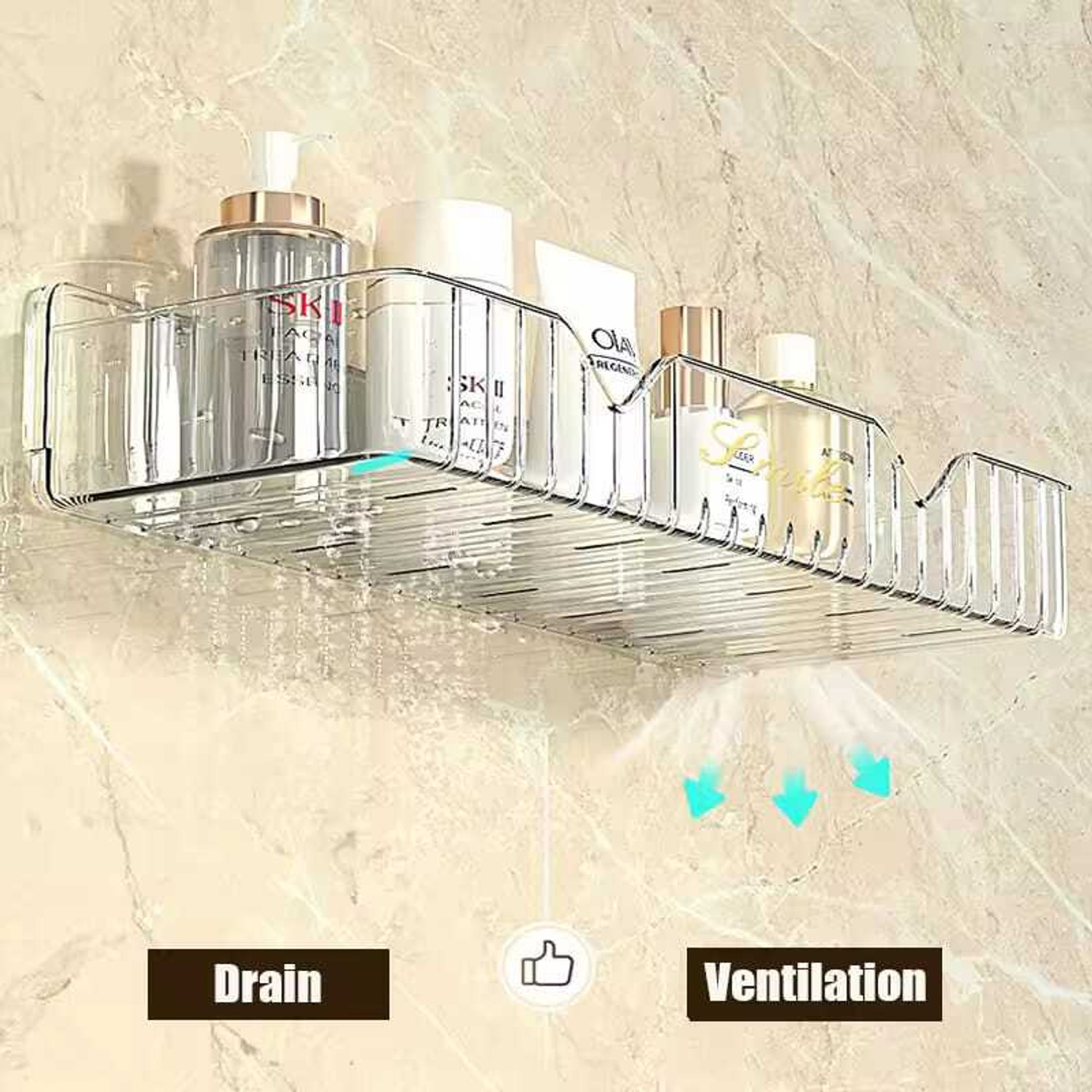 Image of ESSPY Drill-Free Shower Caddy | Self-Adhesive Plastic Shelf | Bathroom Organizer Plastic Wall Shelf