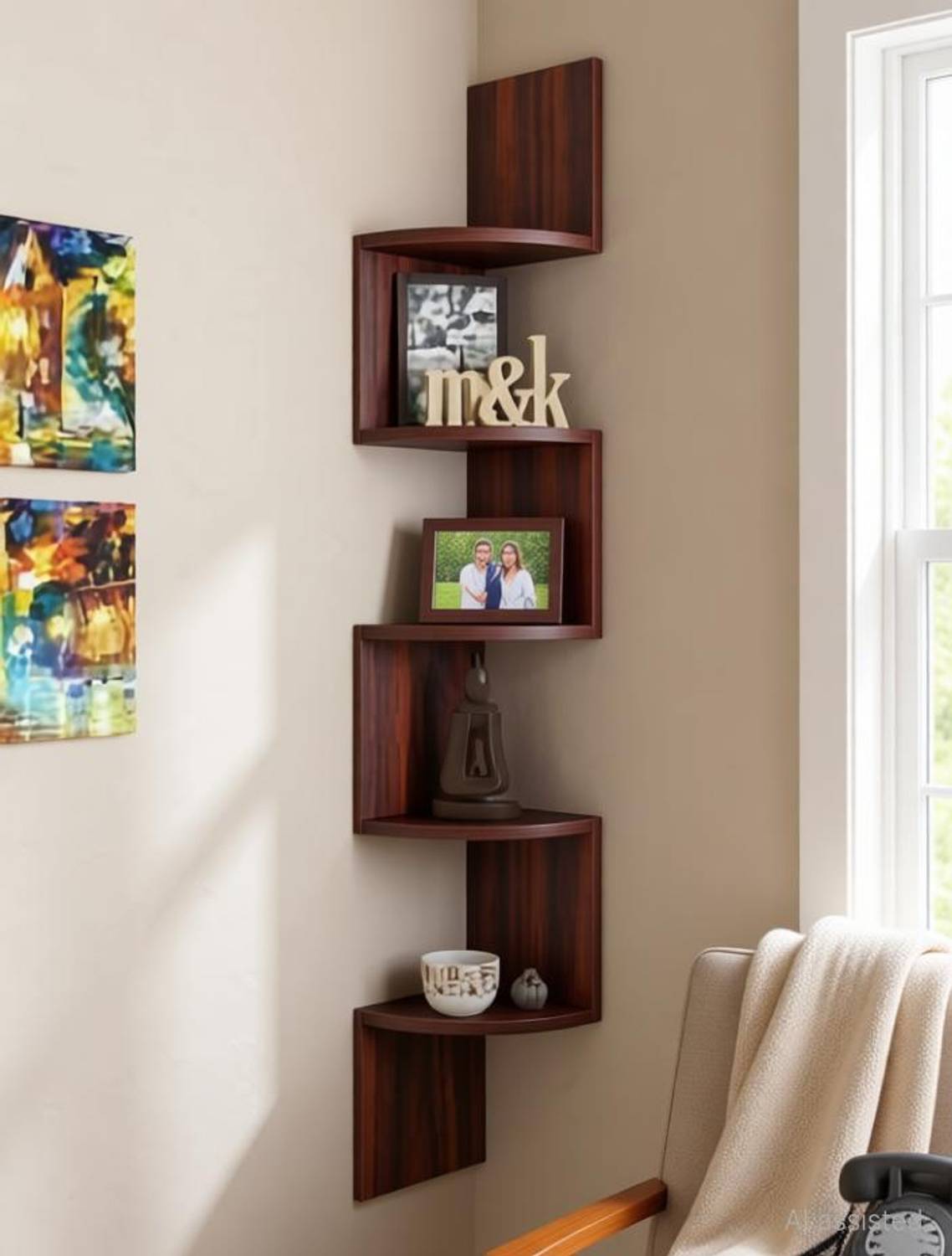 TheNextStore Zigzag Corner Wall Shelf (Walnut Finish) - Image 1
