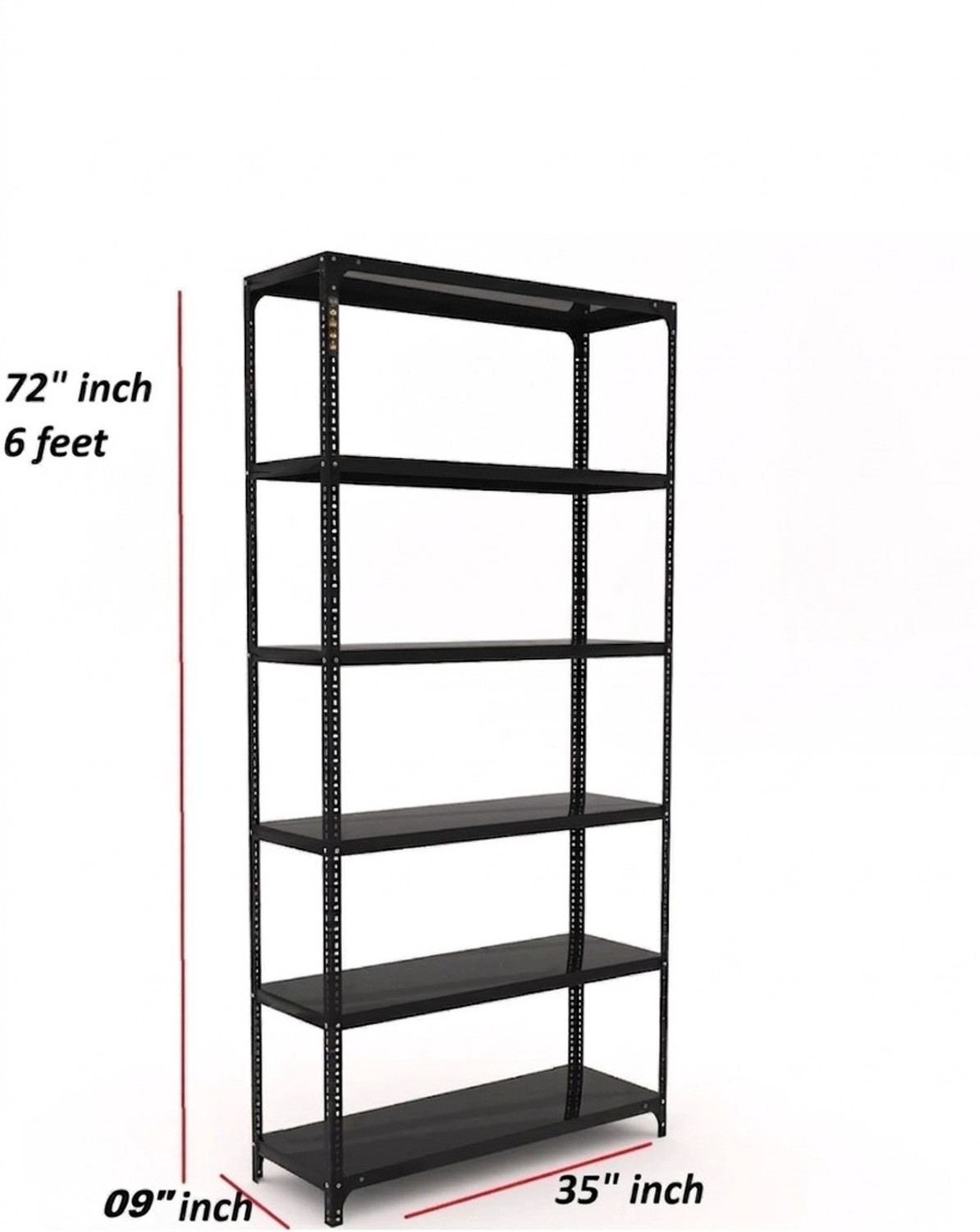 Image of Joufler store Slotted Angle 6 Shelves Multipurpose Storage Dimension 09 inchX35 inchX72 inch Luggage Rack Iron Wall Shelf