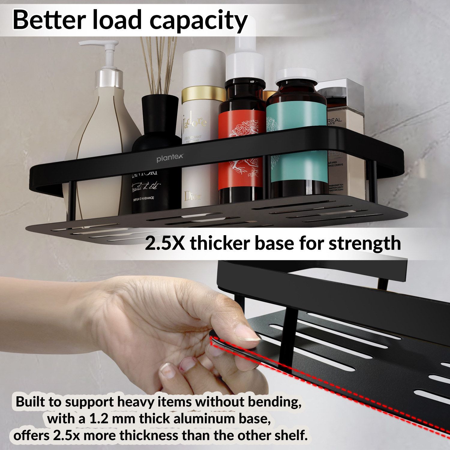 Image of Plantex Shelf for Bathroom /Shelf for Bathroom /Shelf with Self Adhesive Sticker-(12x5in) Aluminium Wall Shelf