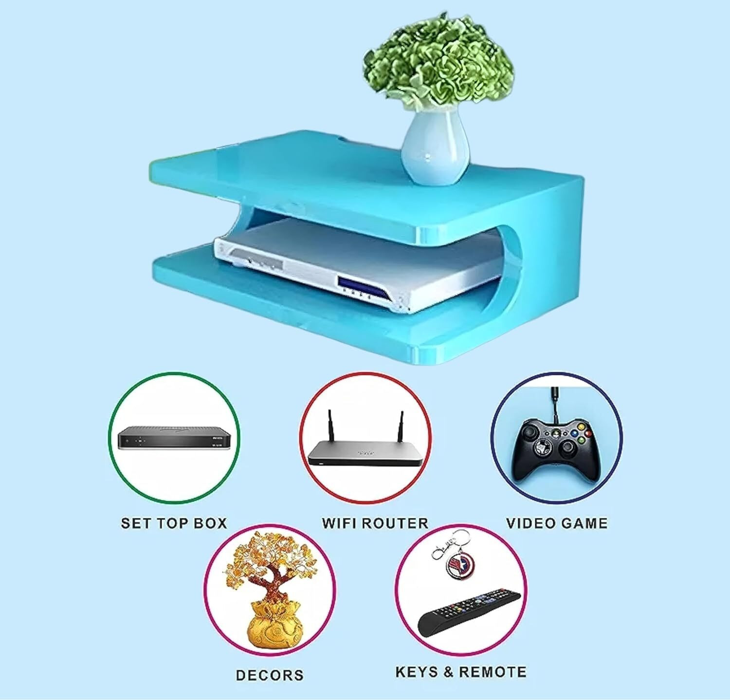 Image of A M CRAFTS Setup Box Stand for Home | Wall Mount Stylish WiFi Router Holder TV Cabinet Wooden Wall Shelf