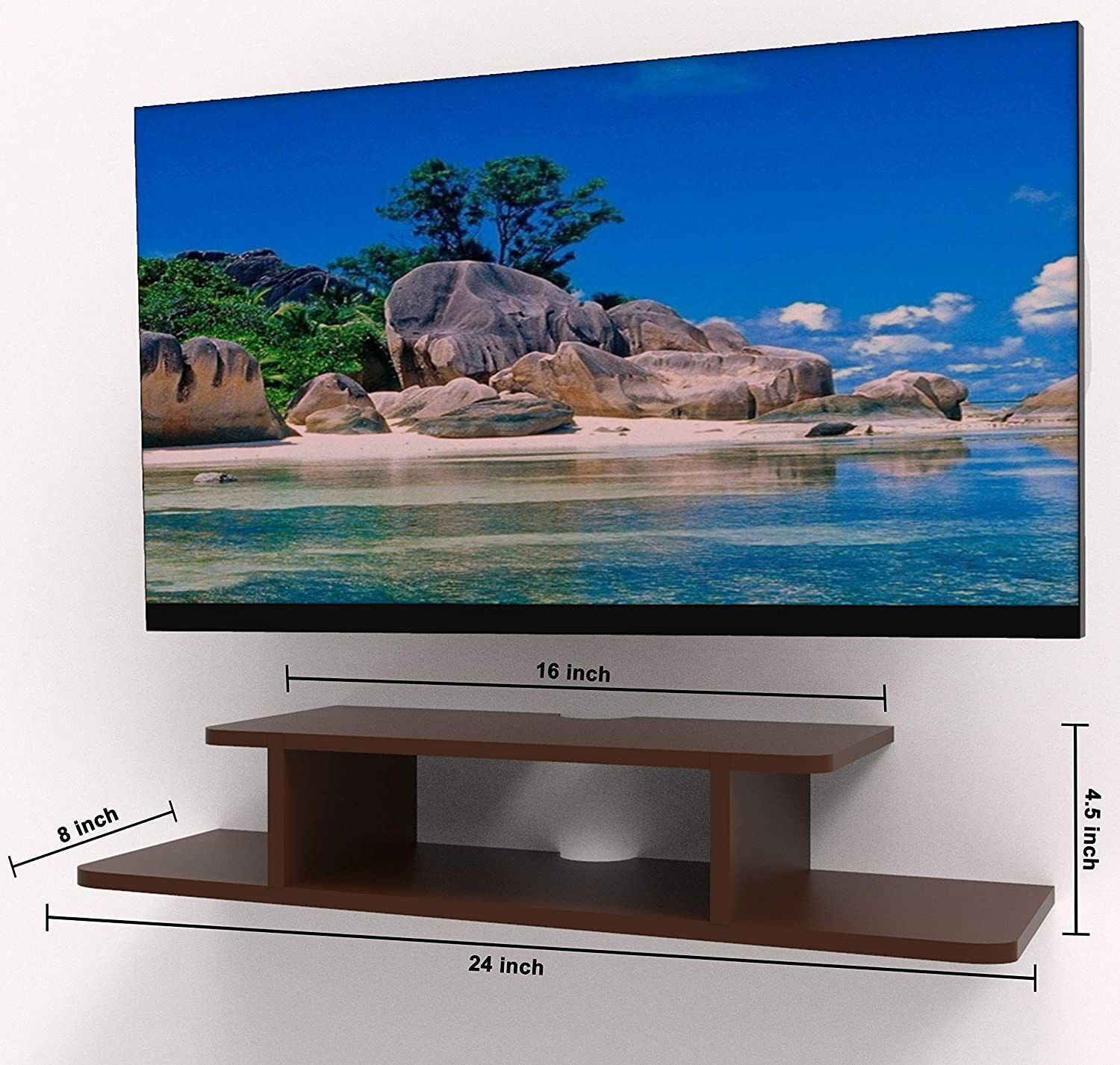 Image of HIba handicrafts Wooden Floating Shelf | 24 Inch | Brown | For TV Accessories Engineered Wood TV Entertainment Unit