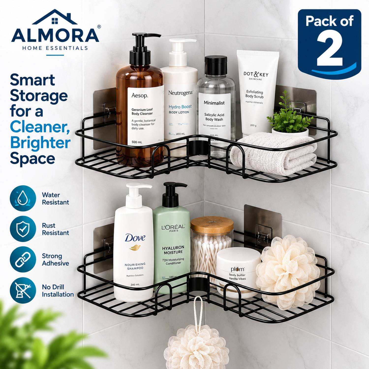 ALMORA Bathroom stand/ Bathroom Organizer/ Kitchen Rack shelves Iron Wall Shelf