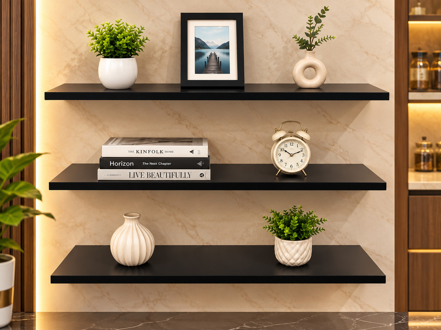 Image of RASTWOOD Premium 3 Tier Floating Wall Shelves | Modern Wooden Display & Storage Shelves Wooden Wall Shelf