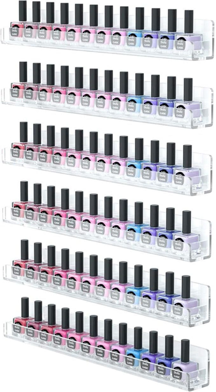 Image of Fequillon Acrylic Nail Polish Wall Mount Rack Organizer 15 Inch Transparent Display Shelf Acrylic Wall Shelf