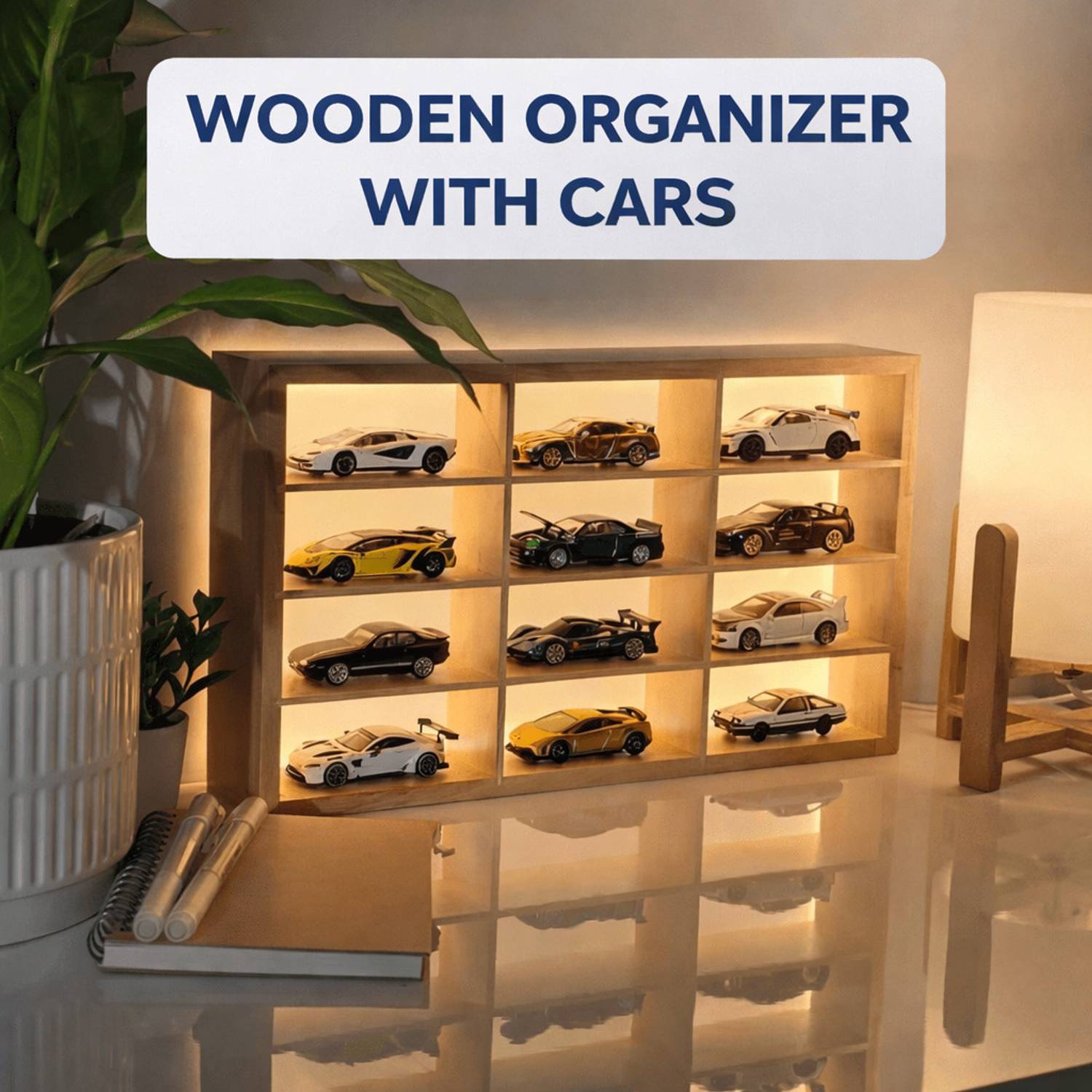 Fancy Things Hot Wheels Organizer Wooden Display Case 12 Slot D