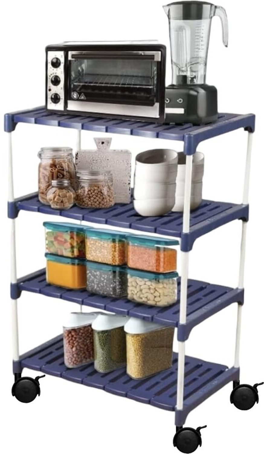 Image of Novatic 4-Tier With Wheel Multi- Kitchen Storage Rack, Book Stand, Floating Wall Shelves Iron Wall Shelf