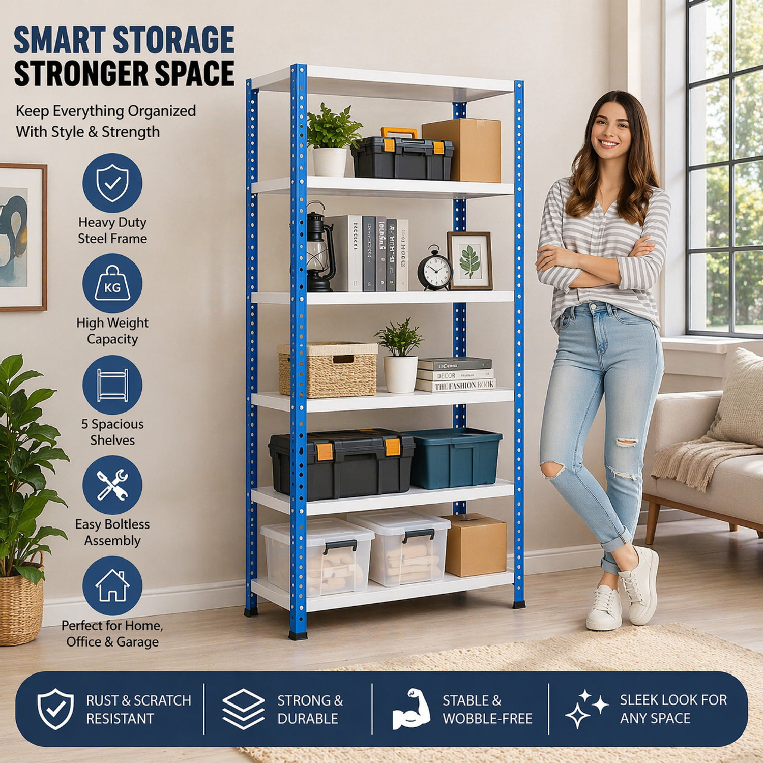 Image of Jofuler Store Heavy metal storage rack Kitchen, Shop, Office & Home Storage Organizer Iron, Stainless Steel Wall Shelf