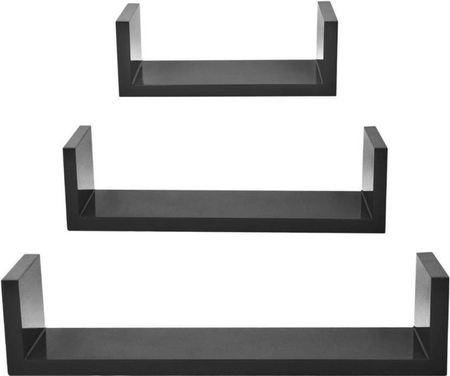 Image of Stylish Art Maker U Rack Floating Wall Shelf (Set Of 3) MDF (Medium Density Fiber), Wooden Wall Shelf (Number of Shelves - 3, Black)
