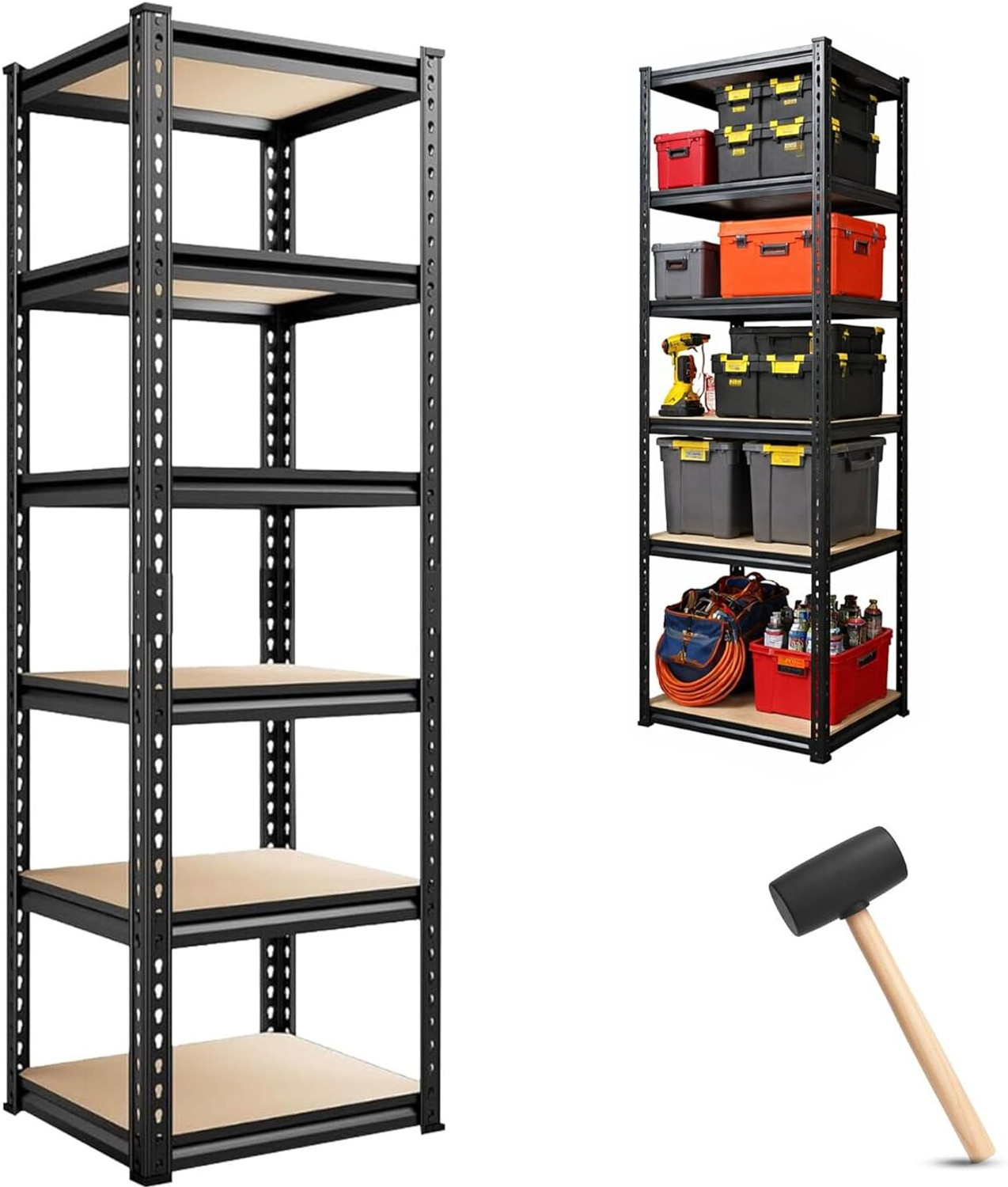 Robustt 6 Tier Heavy Duty Storage Rack with MDF Board Adjustable Shelves Black Iron Wall Shelf