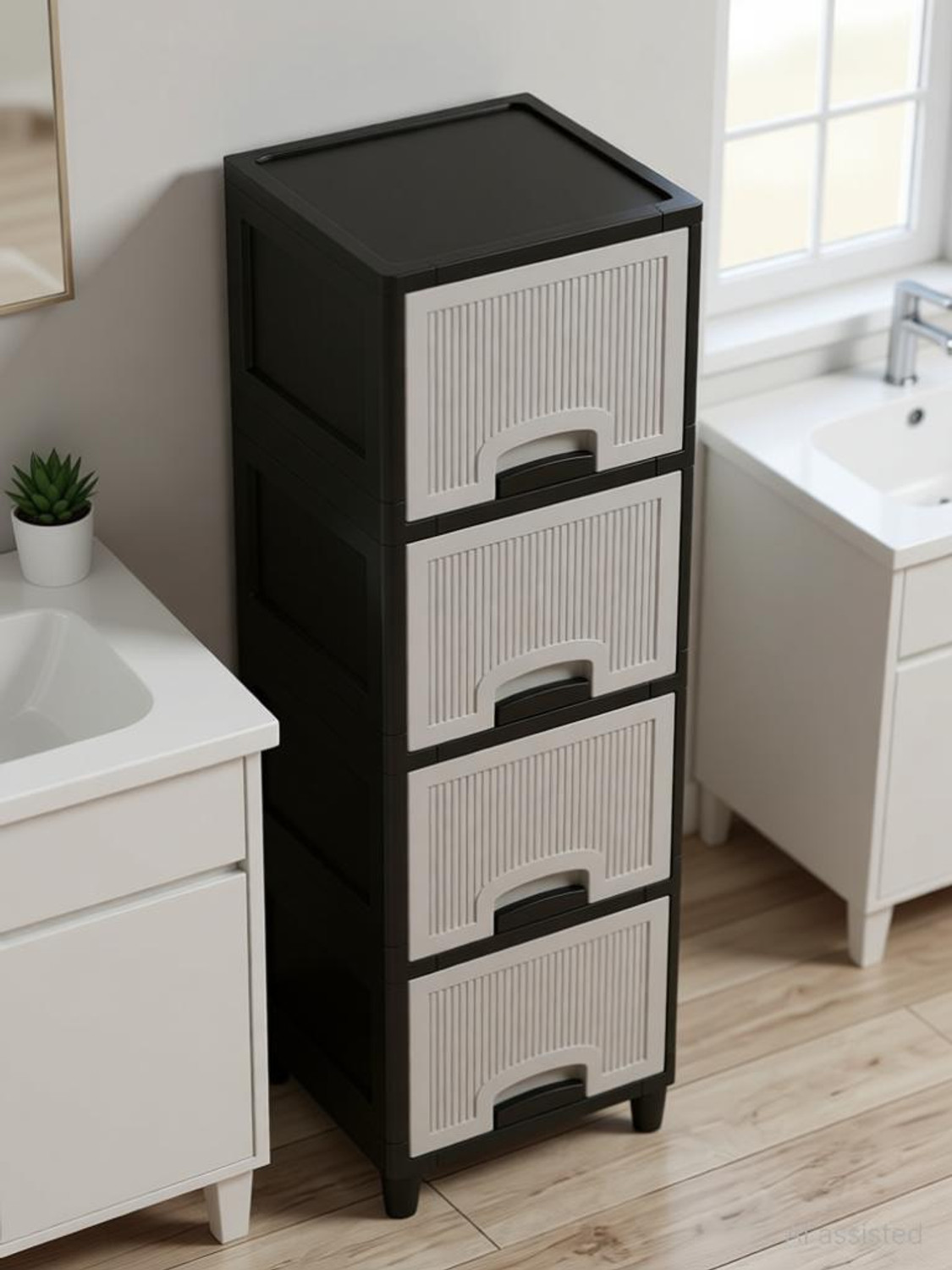 Image of MAXTID Multi Layer Bathroom Kitchen Cabinet Plastic Wall Shelf