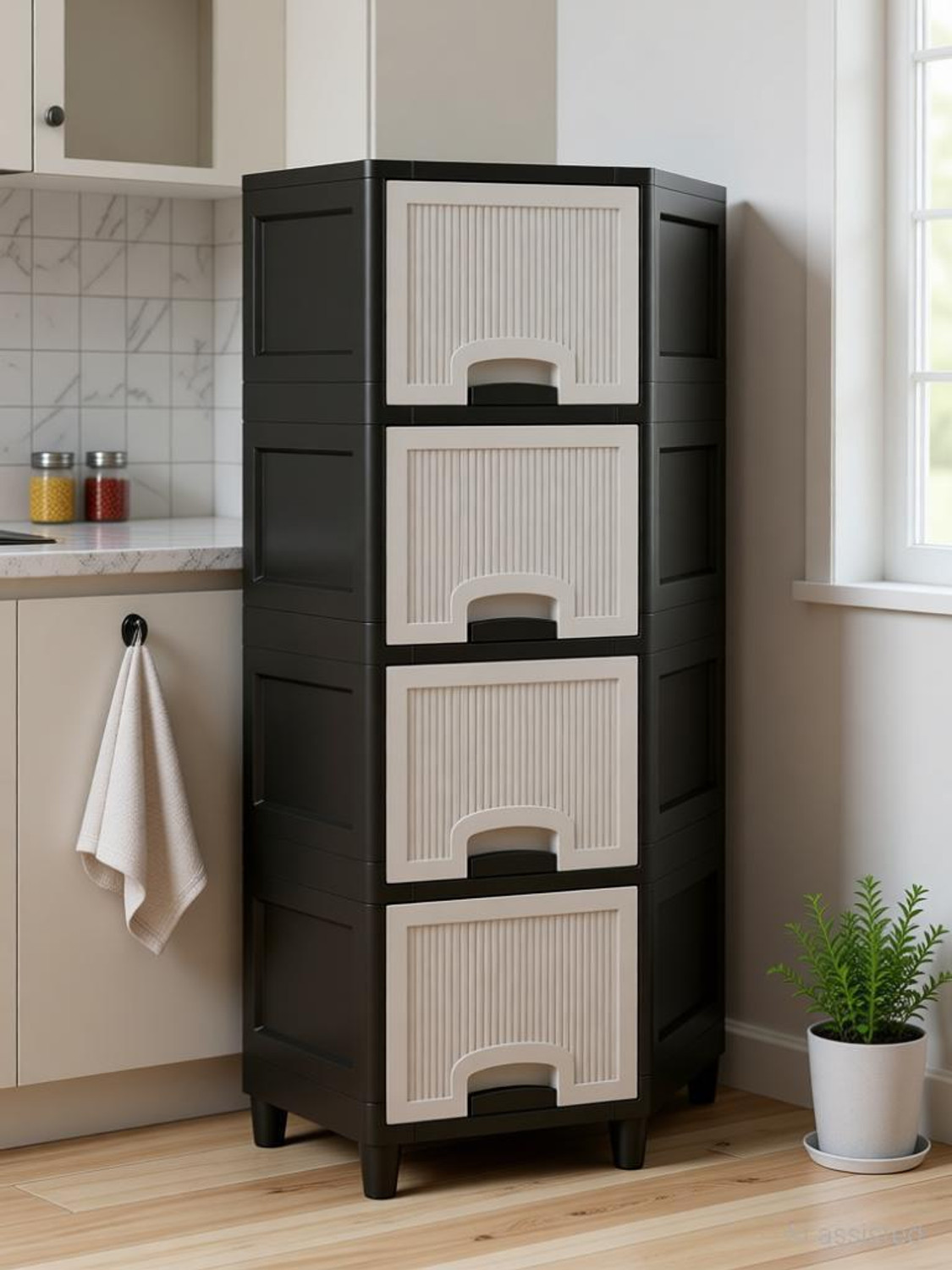 Image of MAXTID Multi Layer Bathroom Kitchen Cabinet Plastic Wall Shelf