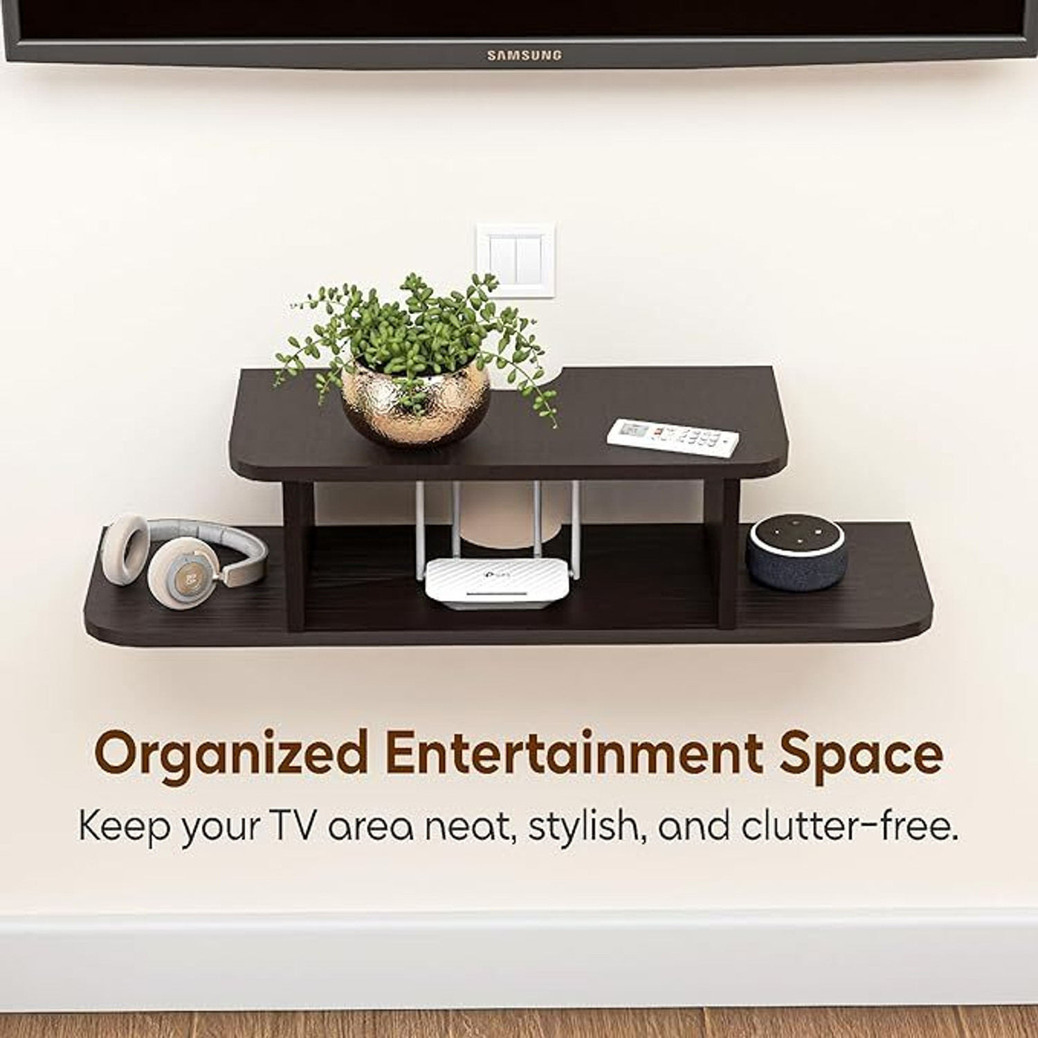 Image of NP HANDICRAFT Wooden Floating Set Top Box Stand | TV Unit for Home Decor | Space Saving Holder MDF (Medium Density Fiber) Wall Shelf (Number of Shelves - 2, Black)