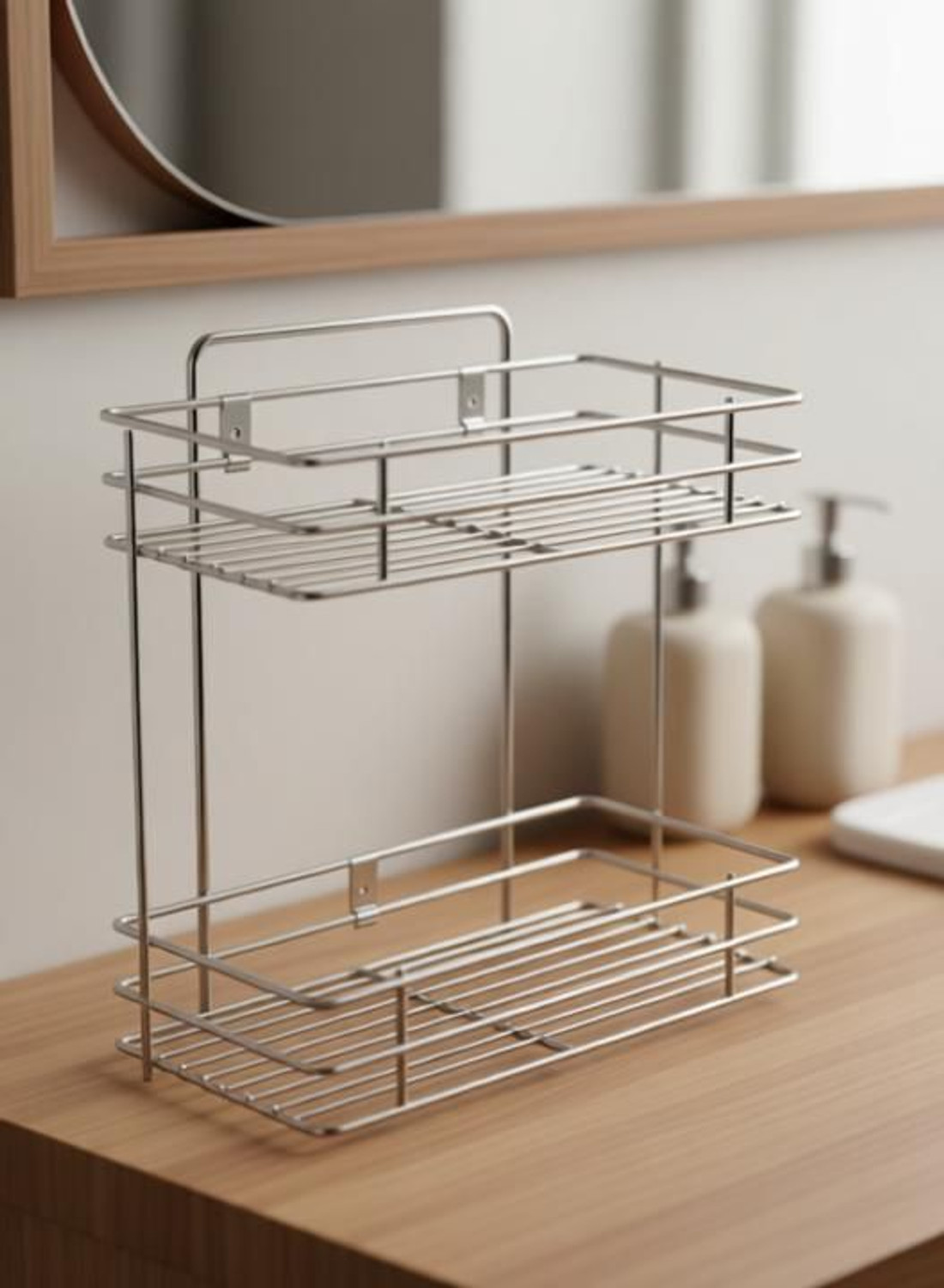 Image of PRL TRADERS Multipurpose Storage Rack for kitchen /Cutlery Storage Rack /Double Layer Kitchen Racks /Dish rack /Spice rack /Bathroom Shelves and Racks Steel, Wall Mounted Organiser for Home / Spice Bottle Shelf Holder Platform Cabinet Kitchen racks Stainless Steel Wall Shelf (Number of Shelves - 2, Steel) Stainless Steel Wall Shelf (Number of Shelves - 2, Silver)