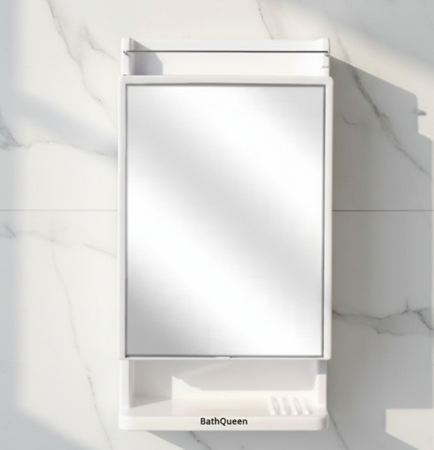 Image of Bath Queen Best Heavy Plastic Mirror Cabinet White Acrylic Wall Shelf