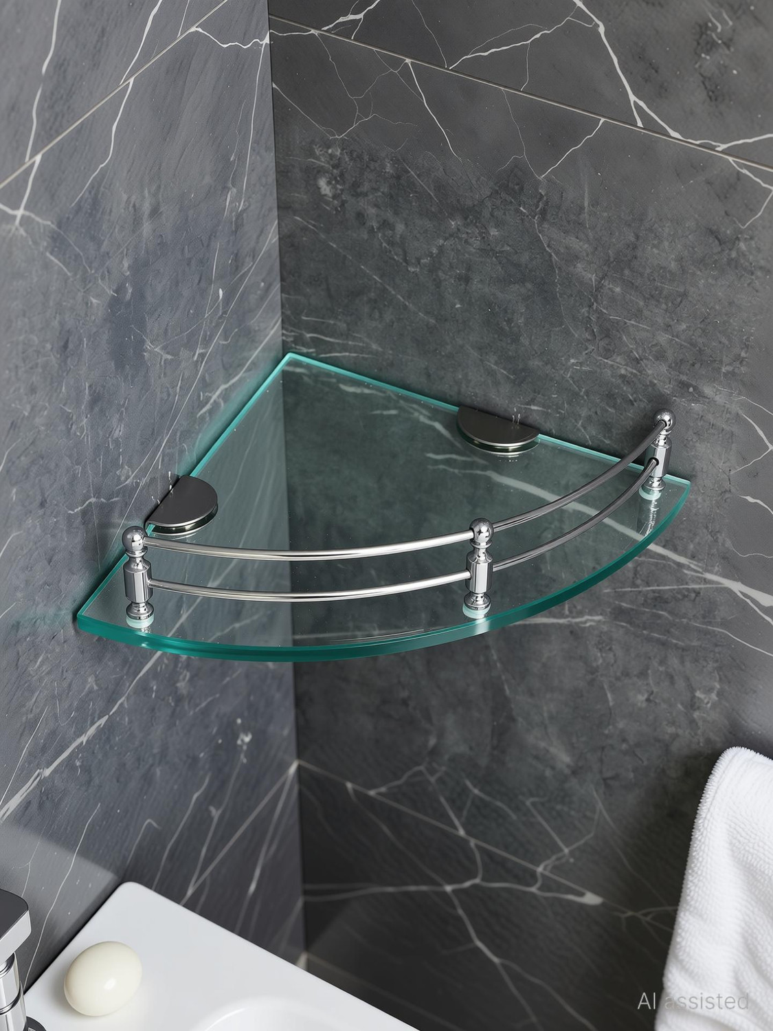 Image of GS Gujarat GS-99 Glass Corner Shelf 9X9 Inches Glass Wall Shelf