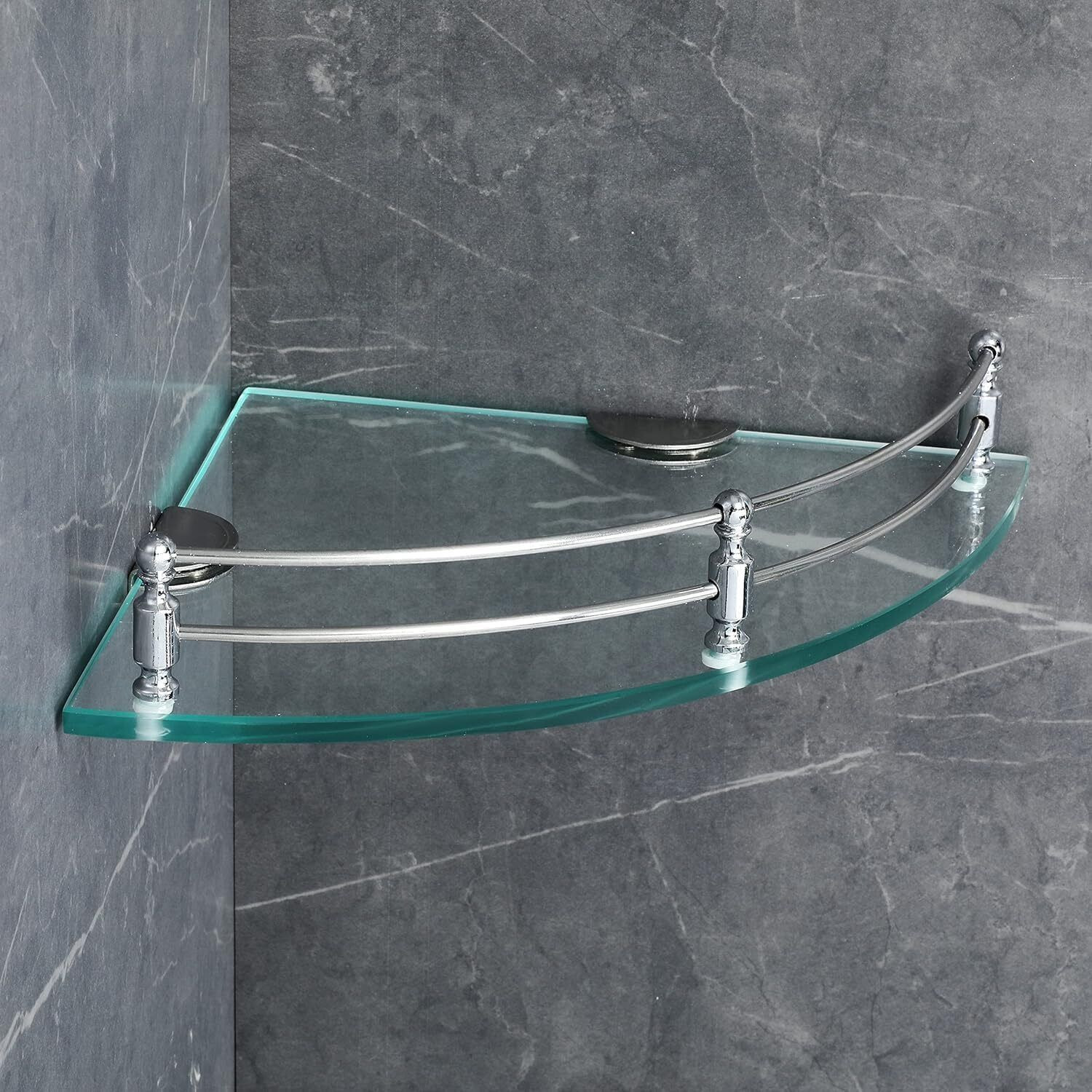 Image of GS Gujarat GS-99 Glass Corner Shelf 9X9 Inches Glass Wall Shelf