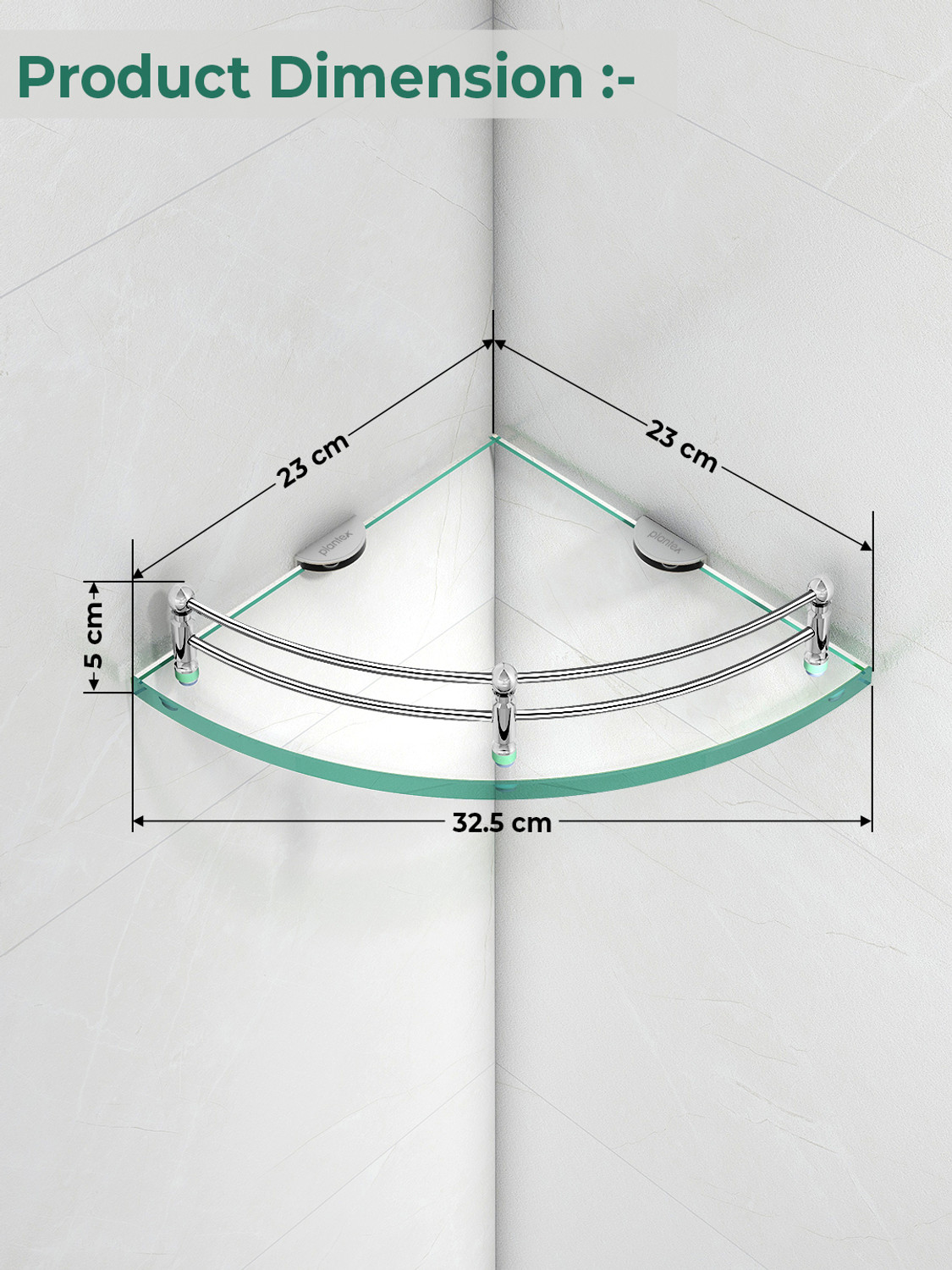Image of Plantex Glass Corner /Bathroom Shelf /Kitchen Shelf - 9 X 9 Inches - Wall Mount (Pack of 2,Transparent) Glass Wall Shelf