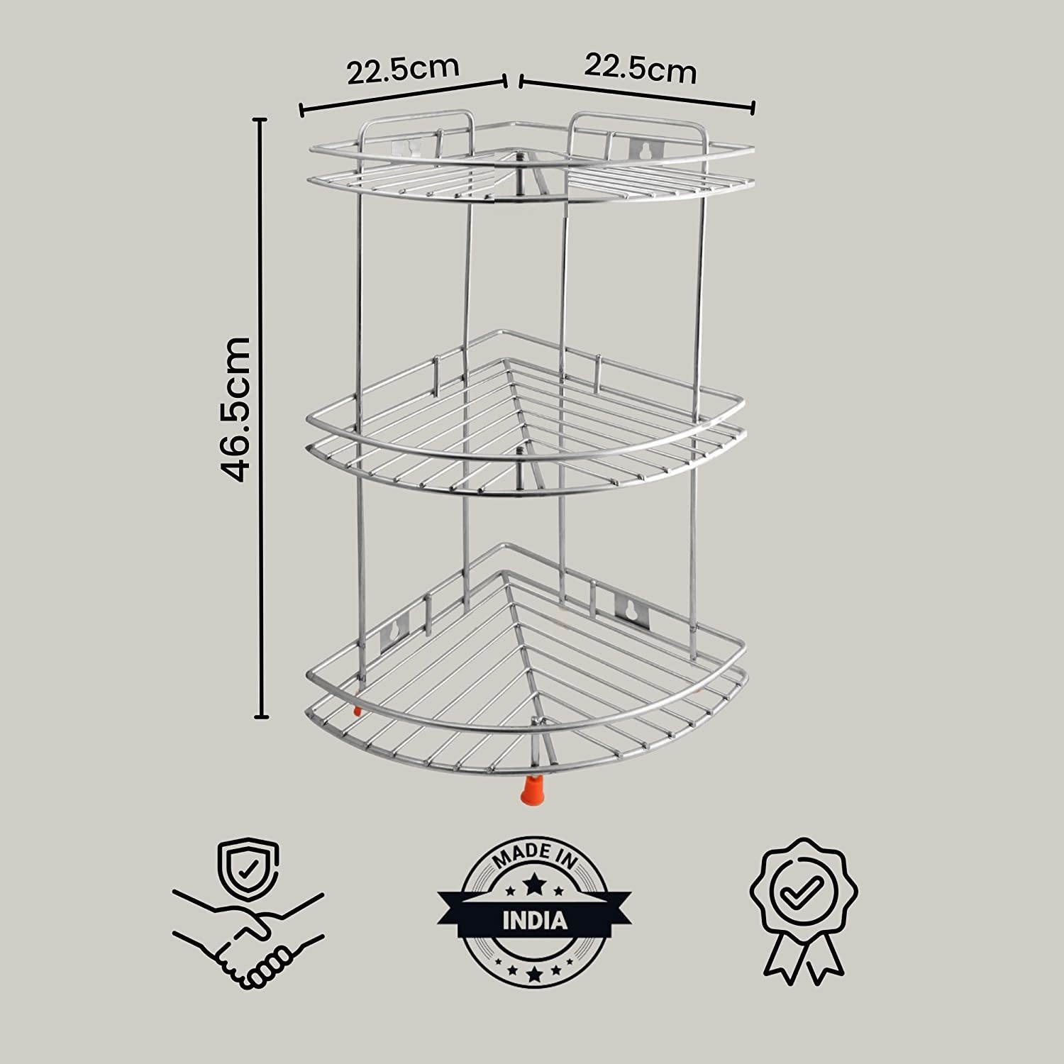 Image of Kitchen Design CORNER 3 SHELF 12 INCHES Stainless Steel Wall Shelf (Number of Shelves - 3, Silver)