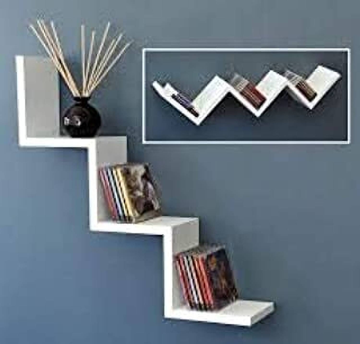 CraftOnline W Shape Wall Mount Book Shelf Zigzag Wall Shelf Woode