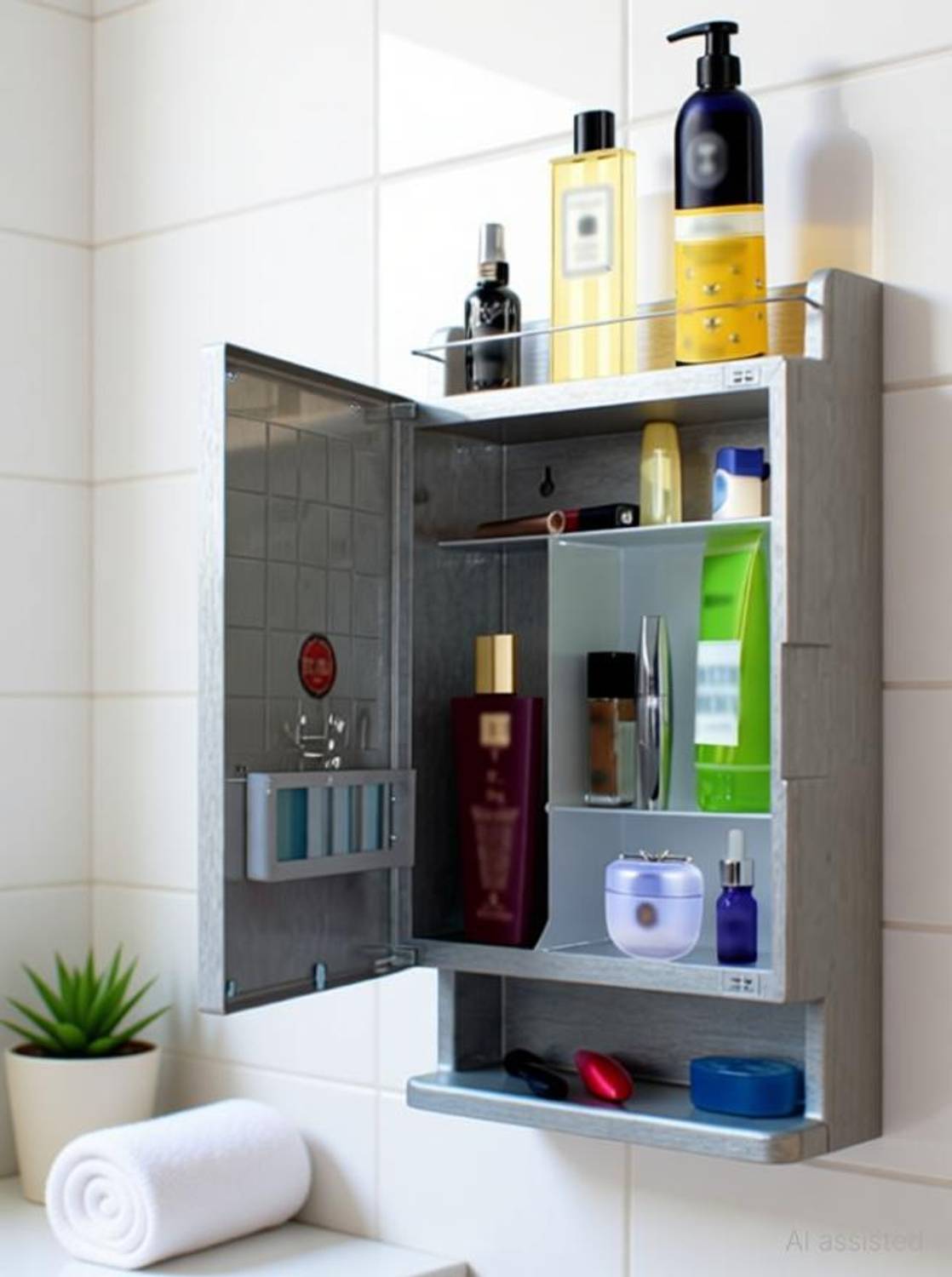 Branco | Mirror Cabinet | Storage | Bathroom Organizer | Grey | Plastic, Glass Wall Shelf