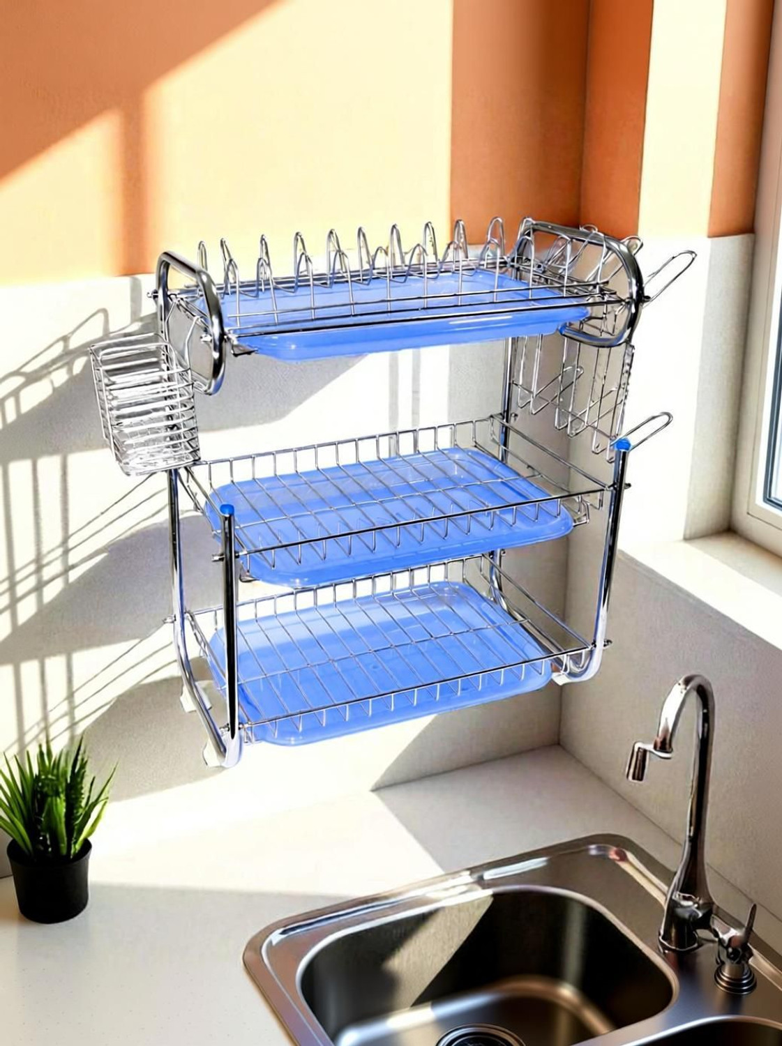 Image of Amol Premium Stainless Steel Dish Drainer Stand | Kitchen Organizers | Kitchen Rack Stainless Steel Wall Shelf