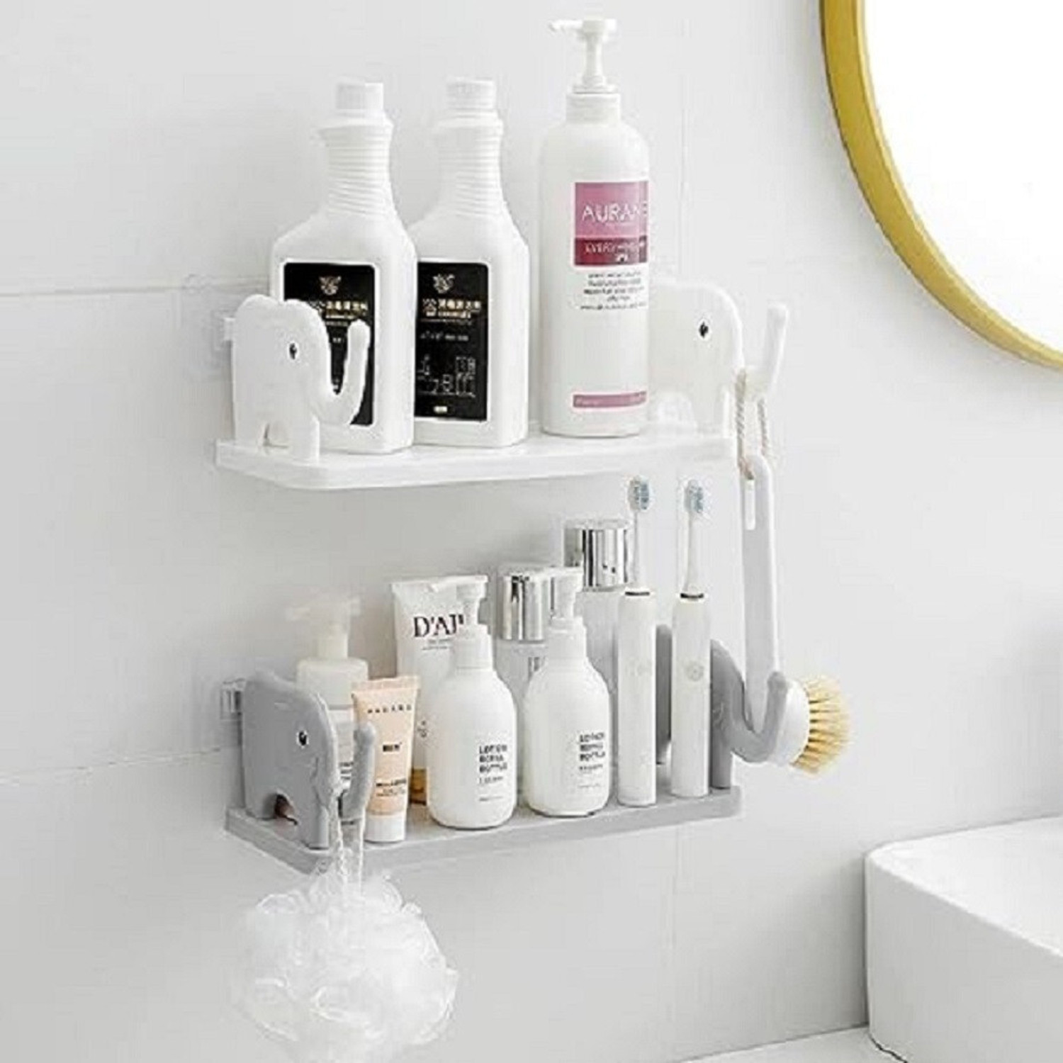 Image of Zubix Elephant Rack Shelf Plastic Stand Wall Stand Plastic Wall Shelf Plastic Wall Shelf (Number of Shelves - 1, White)