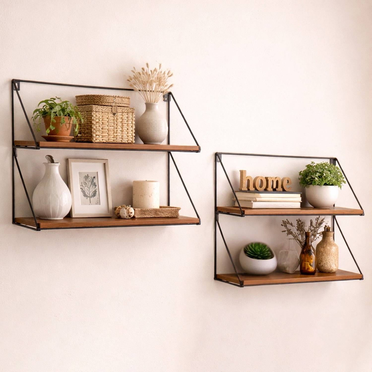 Green Decor Wooden Wall Shelf (Number of Shelves - 2, Brown)