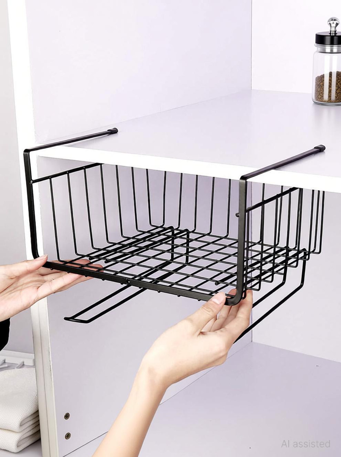 Image of moreyaji Containers Kitchen Rack Steel Under Shelf Organizer Basket for Kitchen Steel Wall Shelf