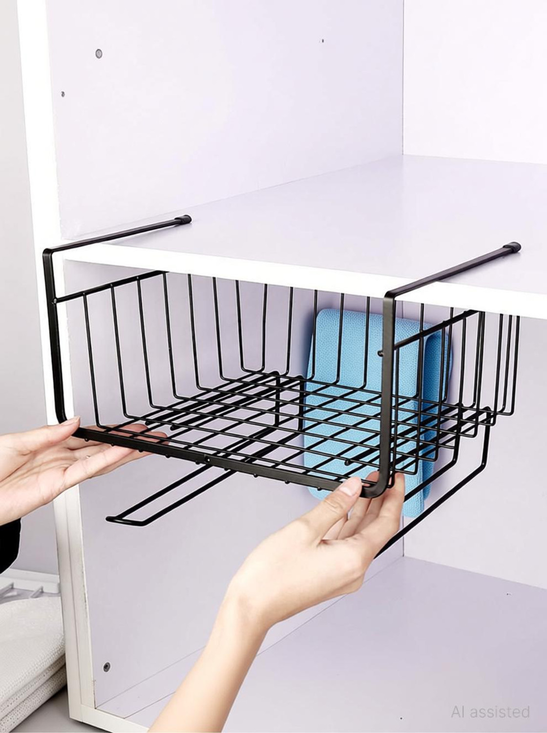 Image of moreyaji Containers Kitchen Rack Steel Under Shelf Organizer Basket for Kitchen Steel Wall Shelf