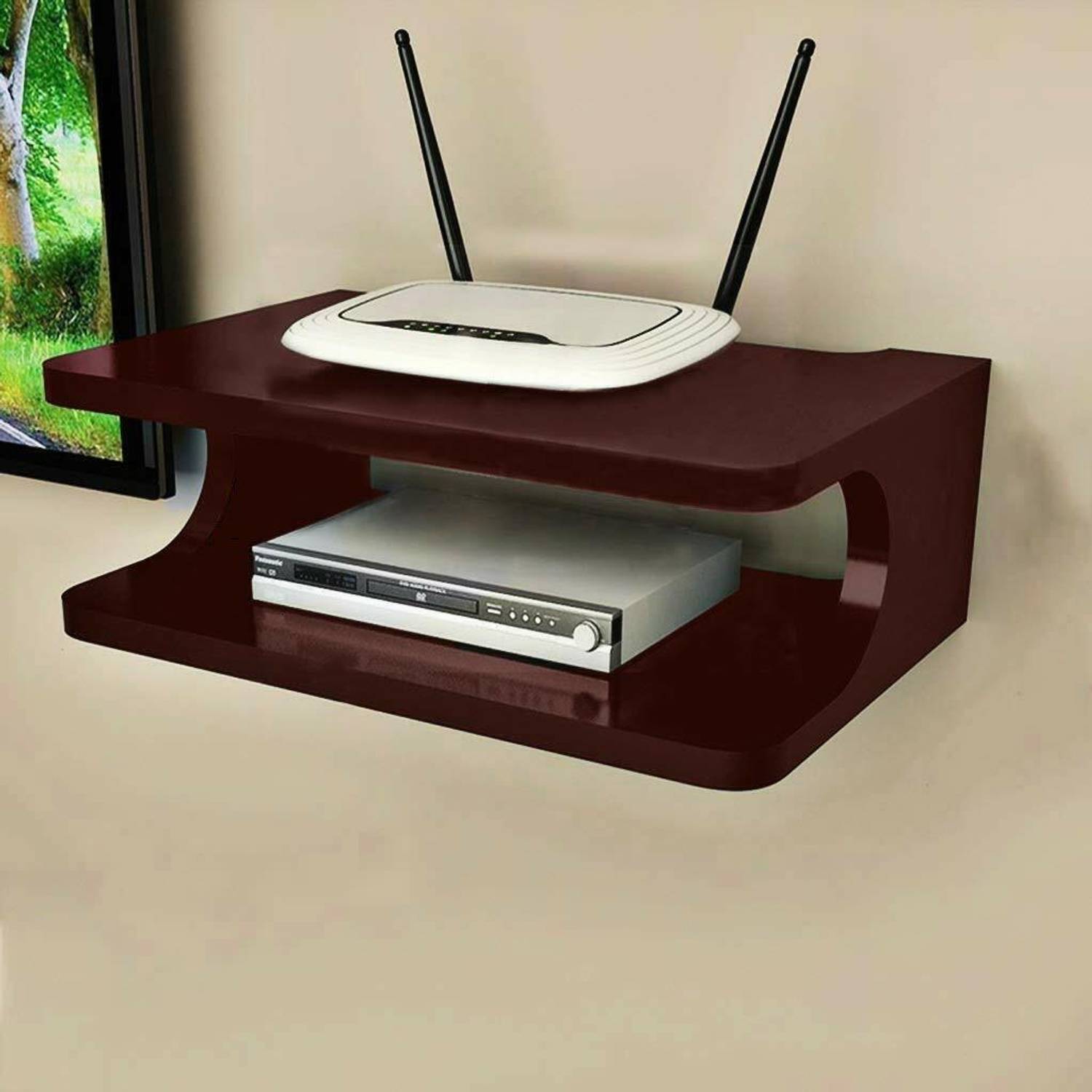 Cottage Crafts Set top Box Stand WiFi Router Holder Wooden Wall