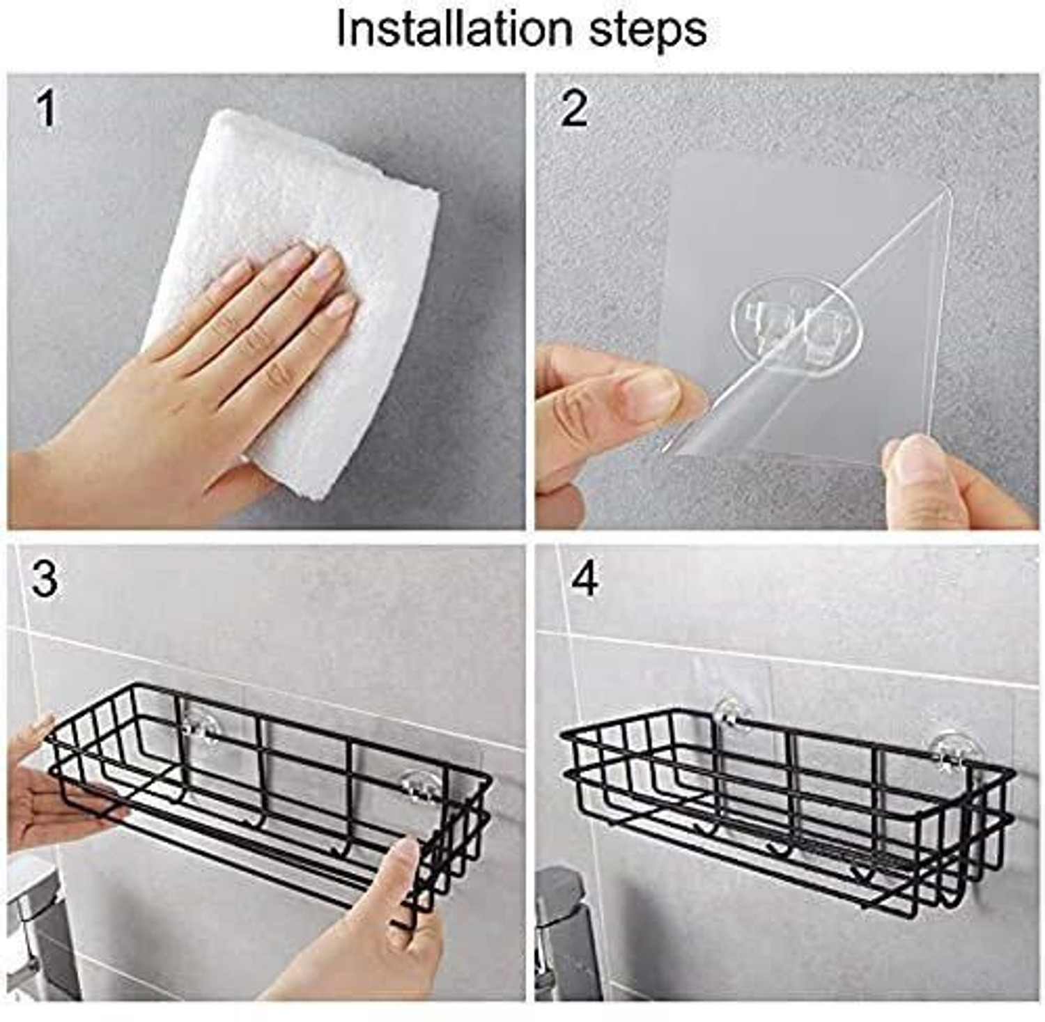 Image of KYASO 2-Tier Wall Mounted Bathroom & Kitchen Storage Rack (Adhesive Mount) Stainless Steel Wall Shelf