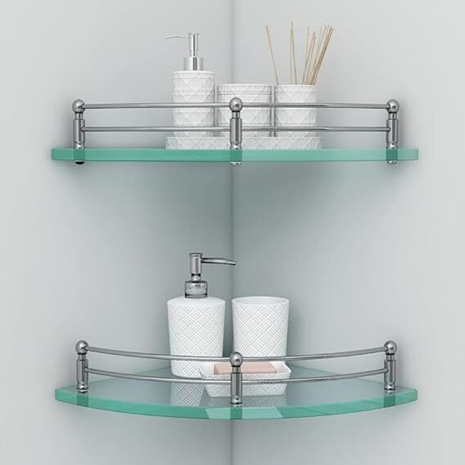 Image of GS Gujarat GS-99 Glass Corner Shelf 9X9 Inches Glass Wall Shelf