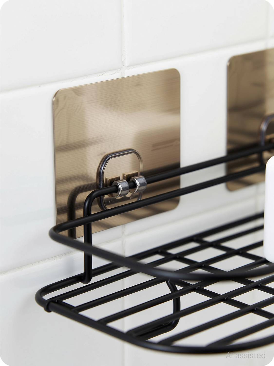 Aastik Multipurpose Self Adhesive Wall-Mounted Corner Storage Rack Bathroom Shelf Organizer Kitchen Basket Cosmetic Hanging Shower Caddy Rack Stainless Steel Wall Shelf (Number of Shelves - 1, Black) Stainless Steel Wall Shelf