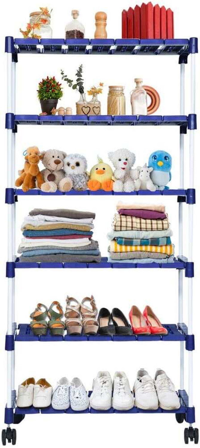 Image of Novatic 6-Tier With Wheel Multi- Kitchen Storage Rack, Book Stand, Floating Wall Shelves Iron Wall Shelf