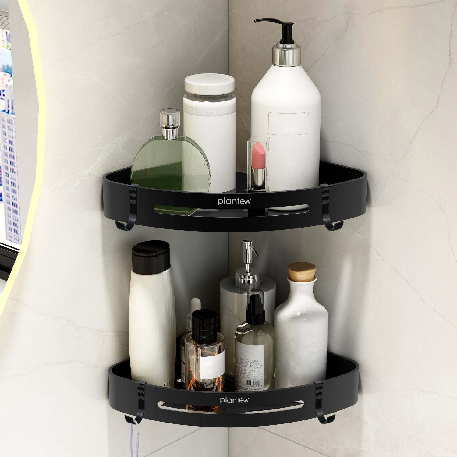 Plantex Corner Shelf/Shelf for Bathroom/Organizer Shelf with Self Adhesive Sticker-9x9in Aluminium Wall Shelf