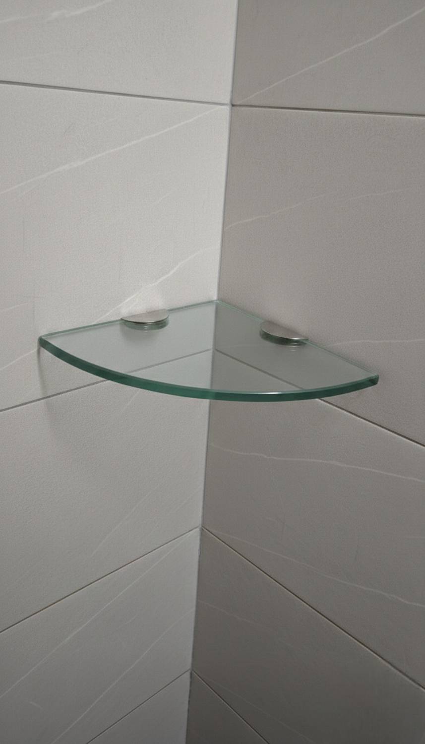 Auraview Without Railing Corner Round 6x6 inch Shelf 1 Transparent Glass Wall Shelf