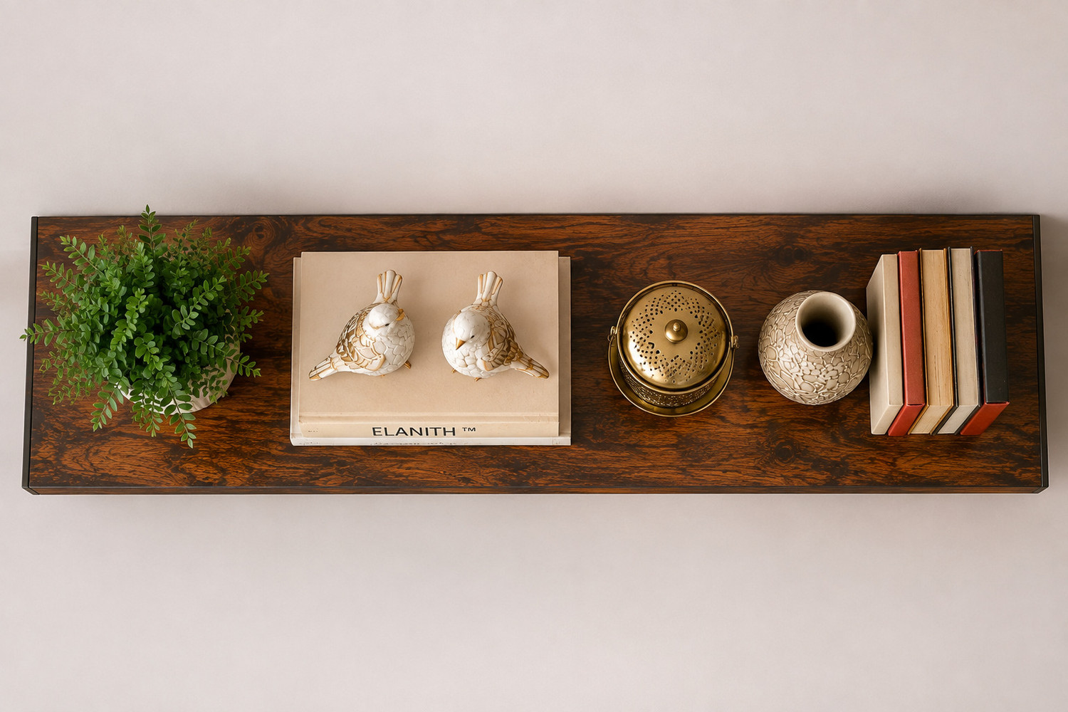 Image of ELANITH Standard size , Super Natural Modern Floating Wall Shelves Set of 3 - Brown Wooden Wall Shelf